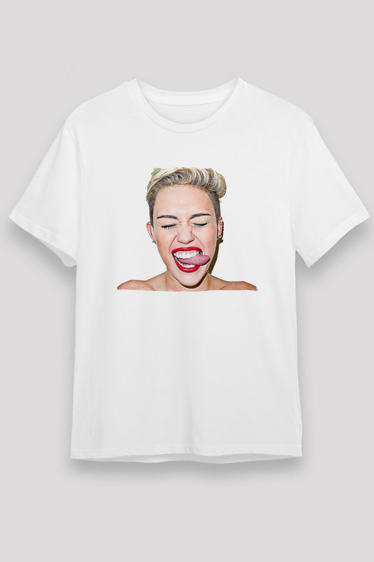 Miley Cyrus Baskılı Unisex Beyaz Tişört - Tshirt