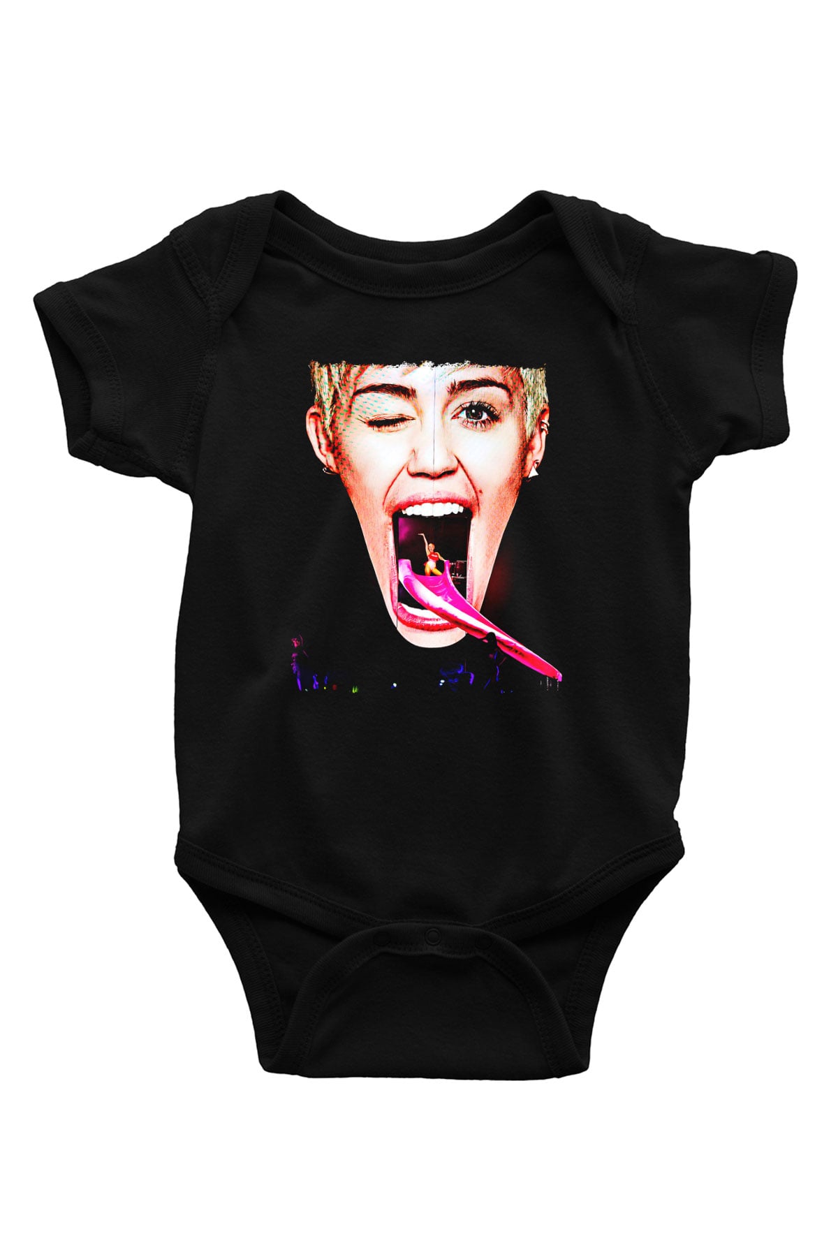 Miley Cyrus Baskılı Unisex Siyah Bebek Body - Zıbın