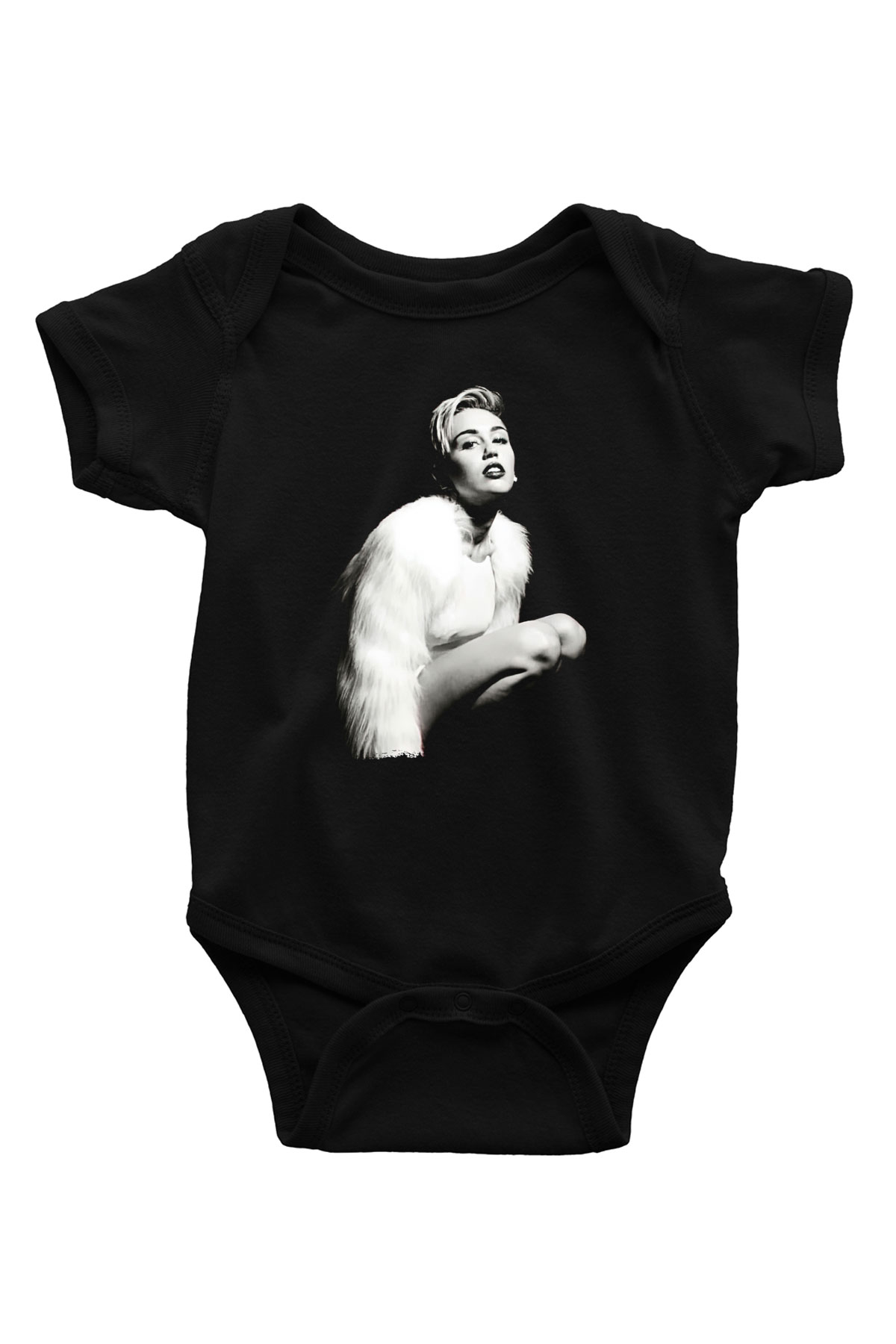 Miley Cyrus Baskılı Unisex Siyah Bebek Body - Zıbın
