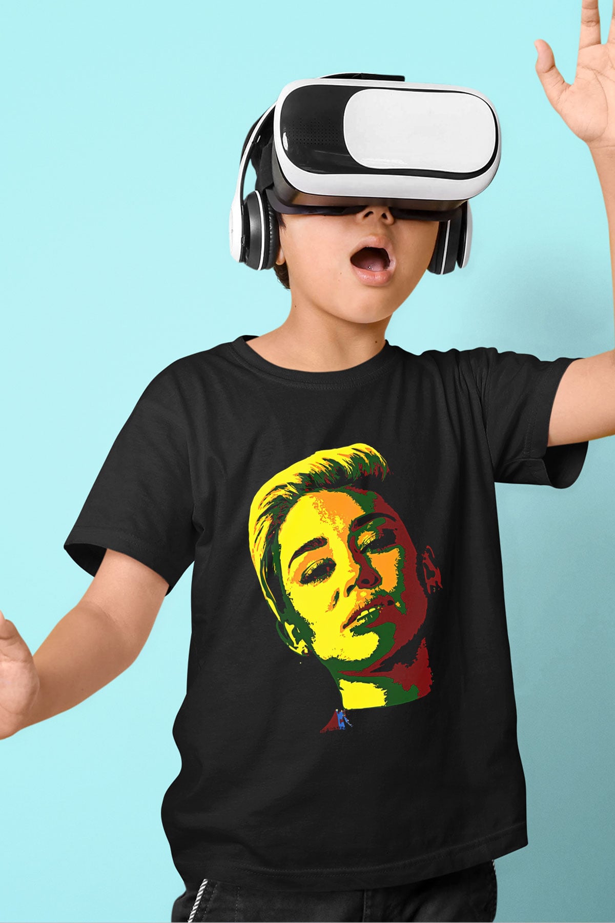 Miley Cyrus Baskılı Unisex Siyah Çocuk Tişört - Tshirt