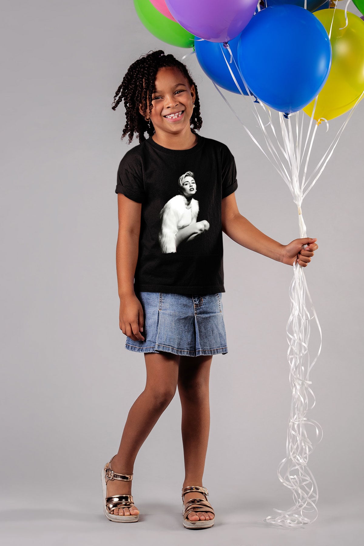 Miley Cyrus Baskılı Unisex Siyah Çocuk Tişört - Tshirt