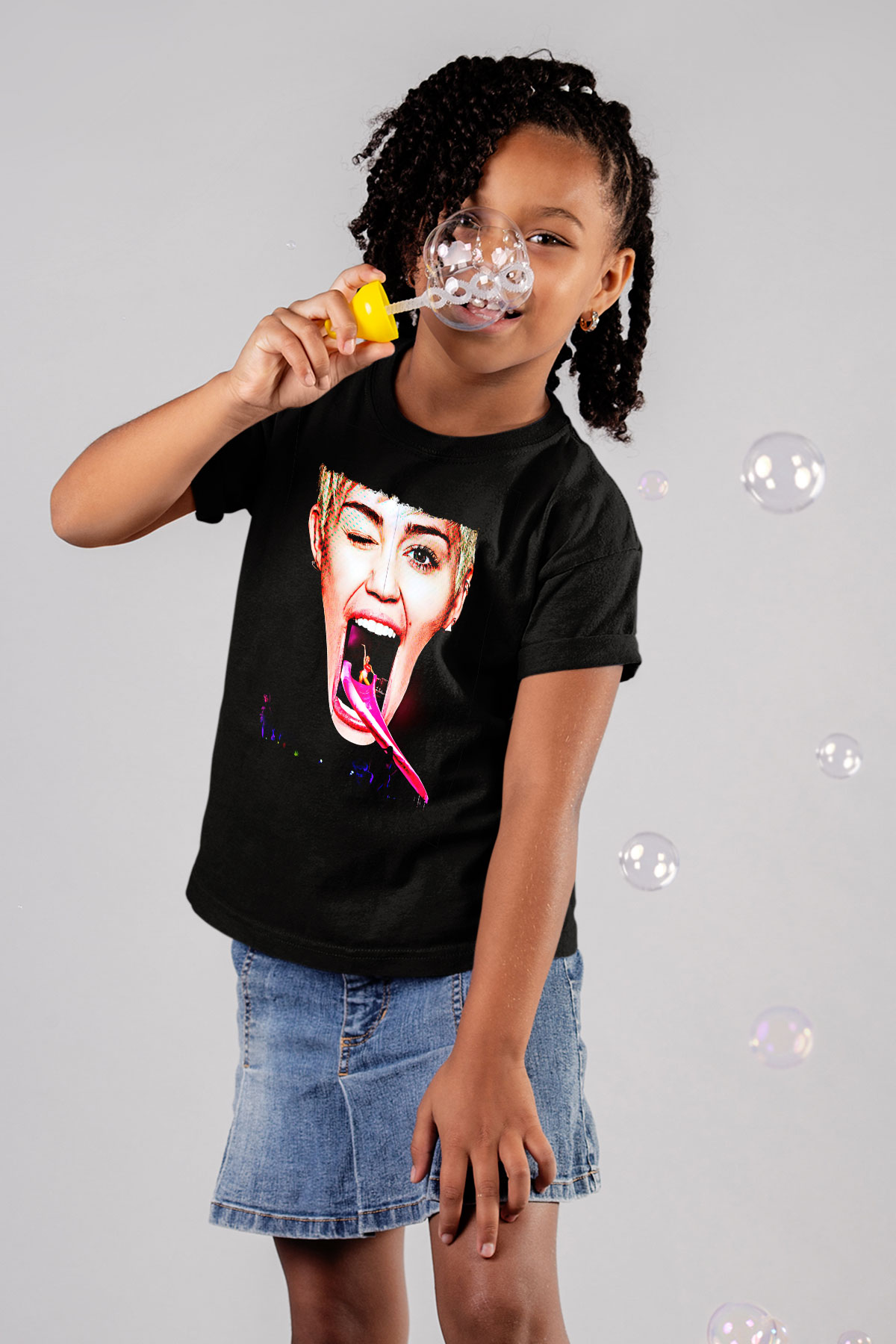 Miley Cyrus Baskılı Unisex Siyah Çocuk Tişört - Tshirt