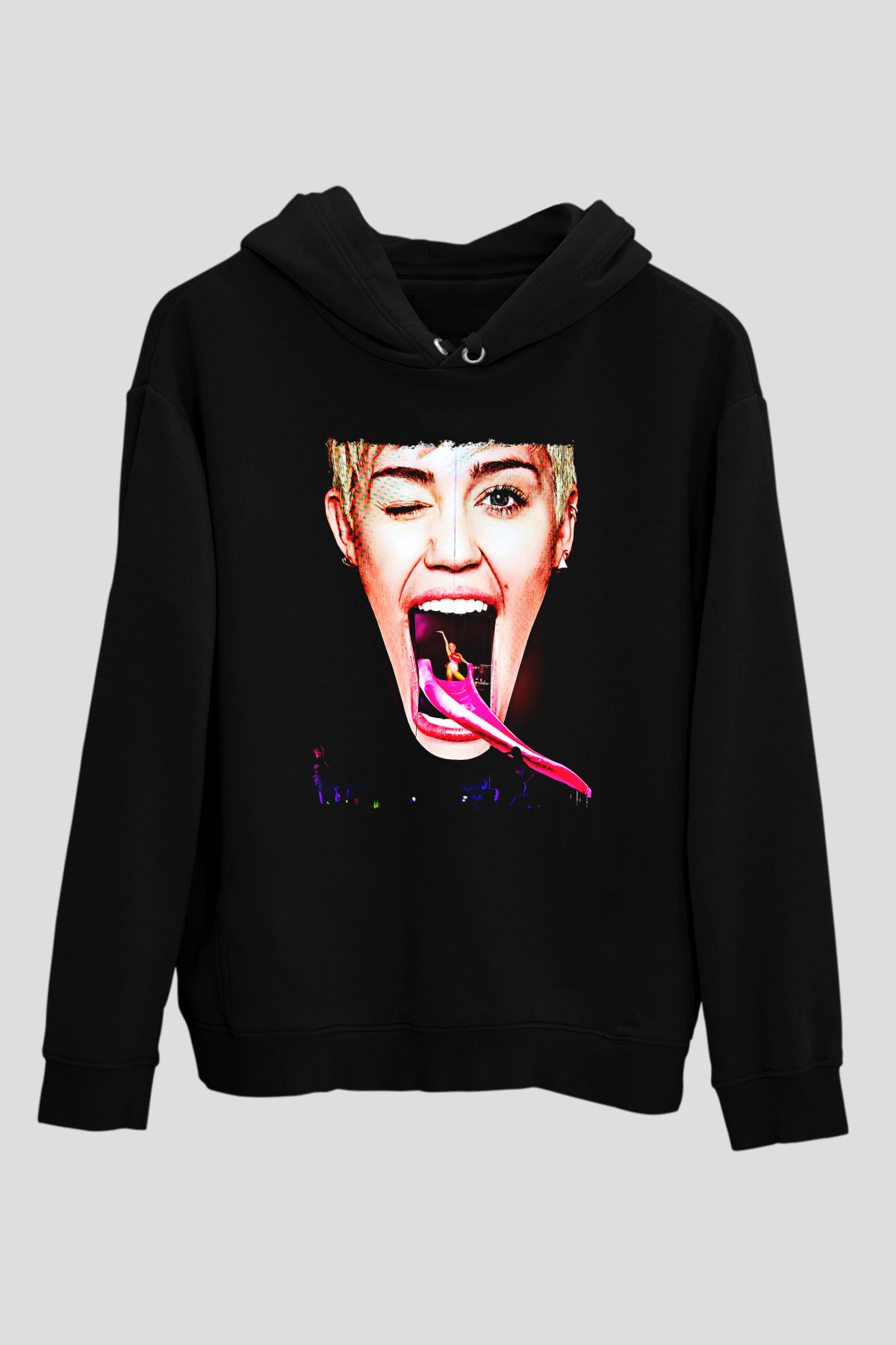 Miley Cyrus Baskılı Unisex Siyah Hoodie