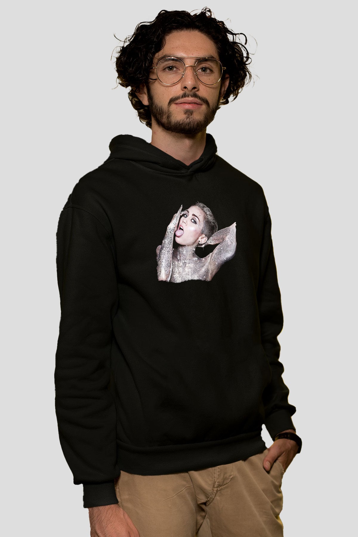 Miley Cyrus Baskılı Unisex Siyah Hoodie
