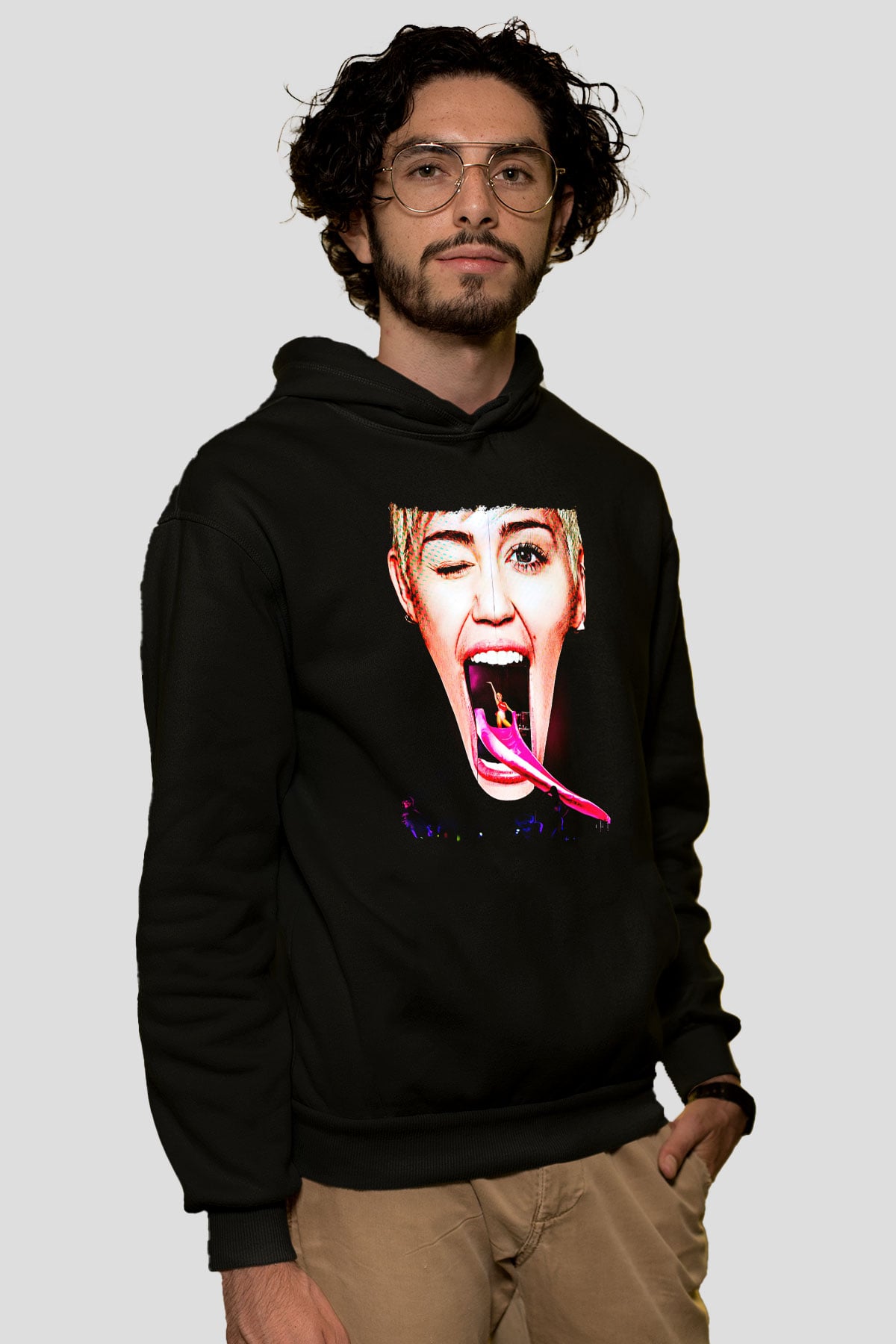 Miley Cyrus Baskılı Unisex Siyah Hoodie
