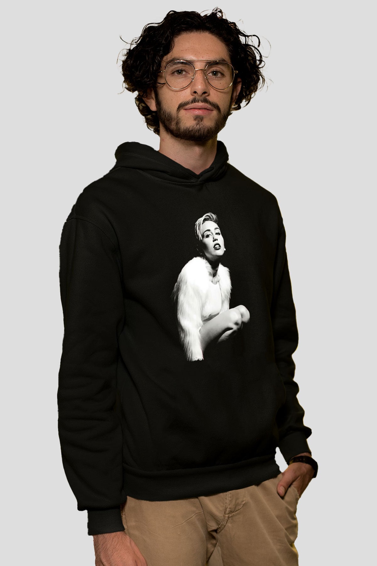Miley Cyrus Baskılı Unisex Siyah Hoodie