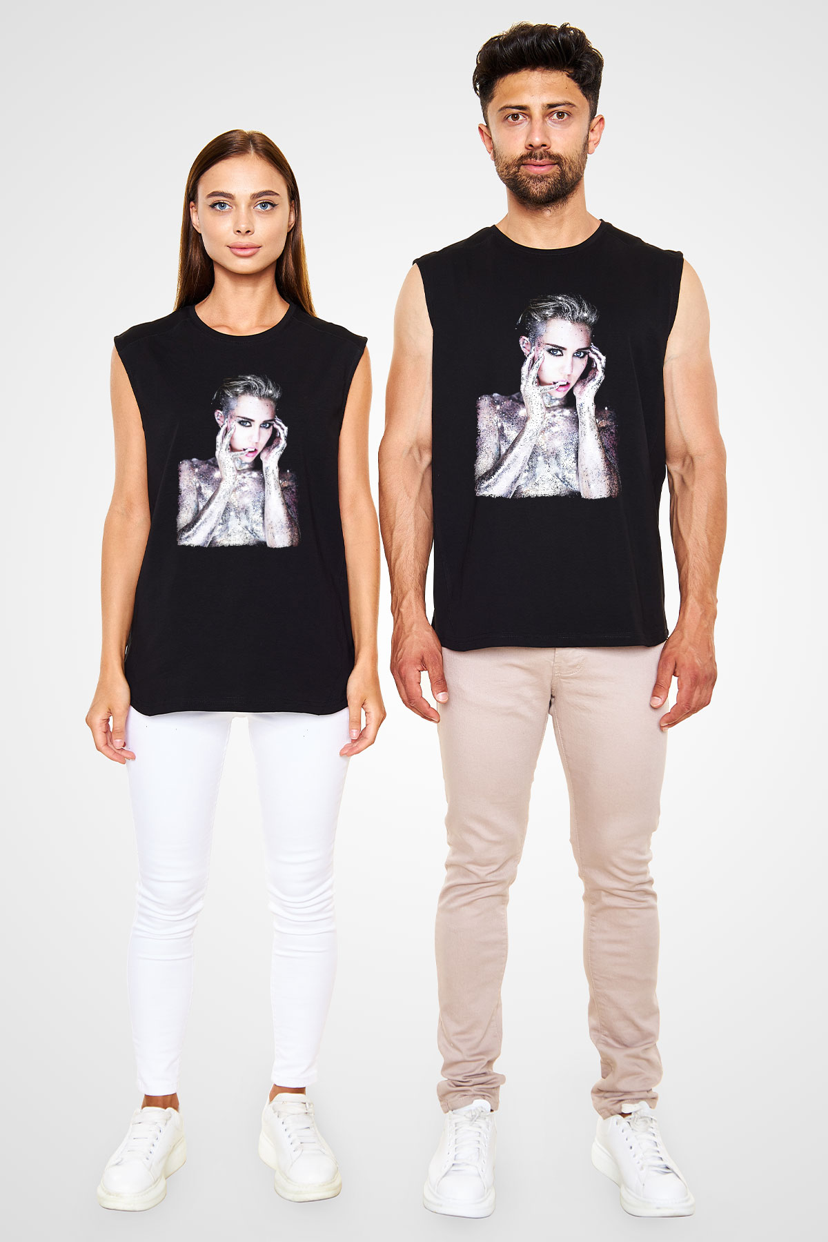 Miley Cyrus Baskılı Unisex Siyah Kolsuz Tişört - Tshirt