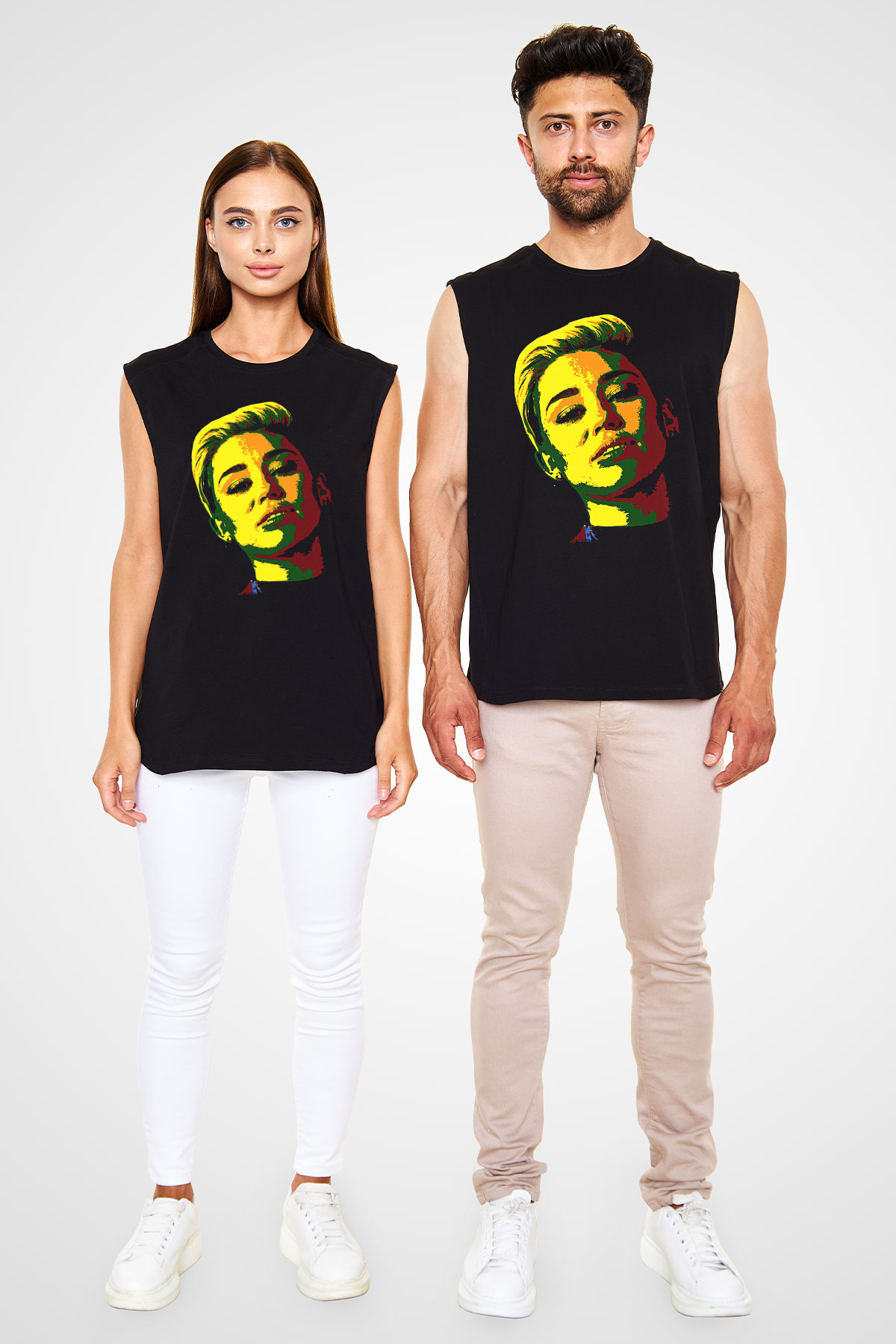 Miley Cyrus Baskılı Unisex Siyah Kolsuz Tişört - Tshirt