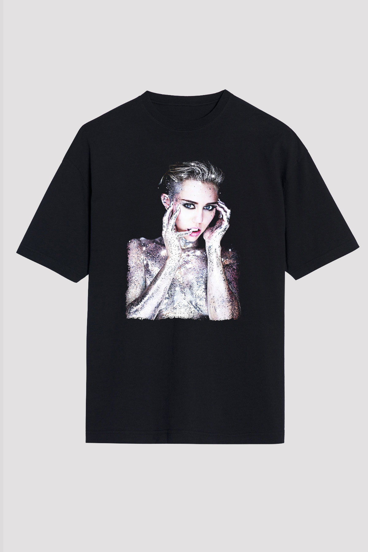 Miley Cyrus Baskılı Unisex Siyah Oversize Tişört - Tshirt