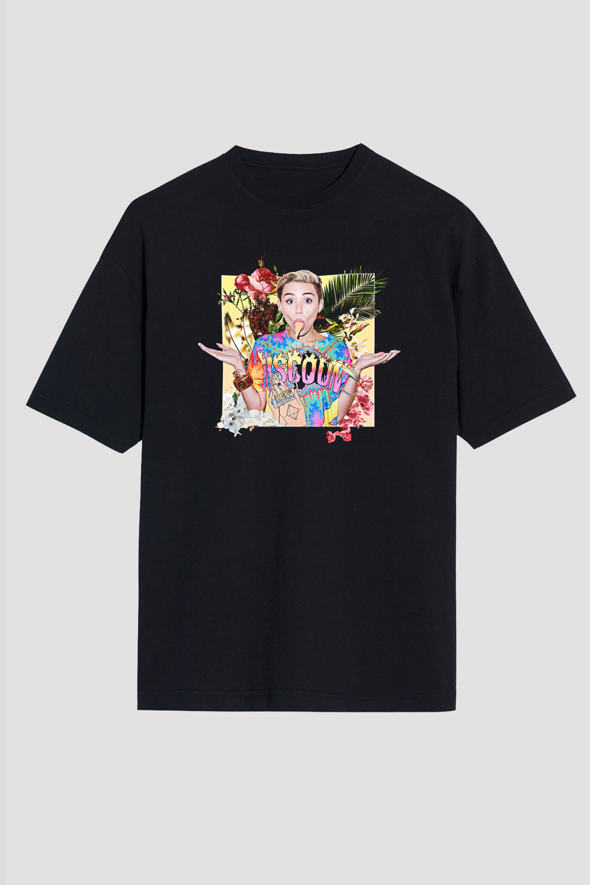 Miley Cyrus Baskılı Unisex Siyah Oversize Tişört - Tshirt