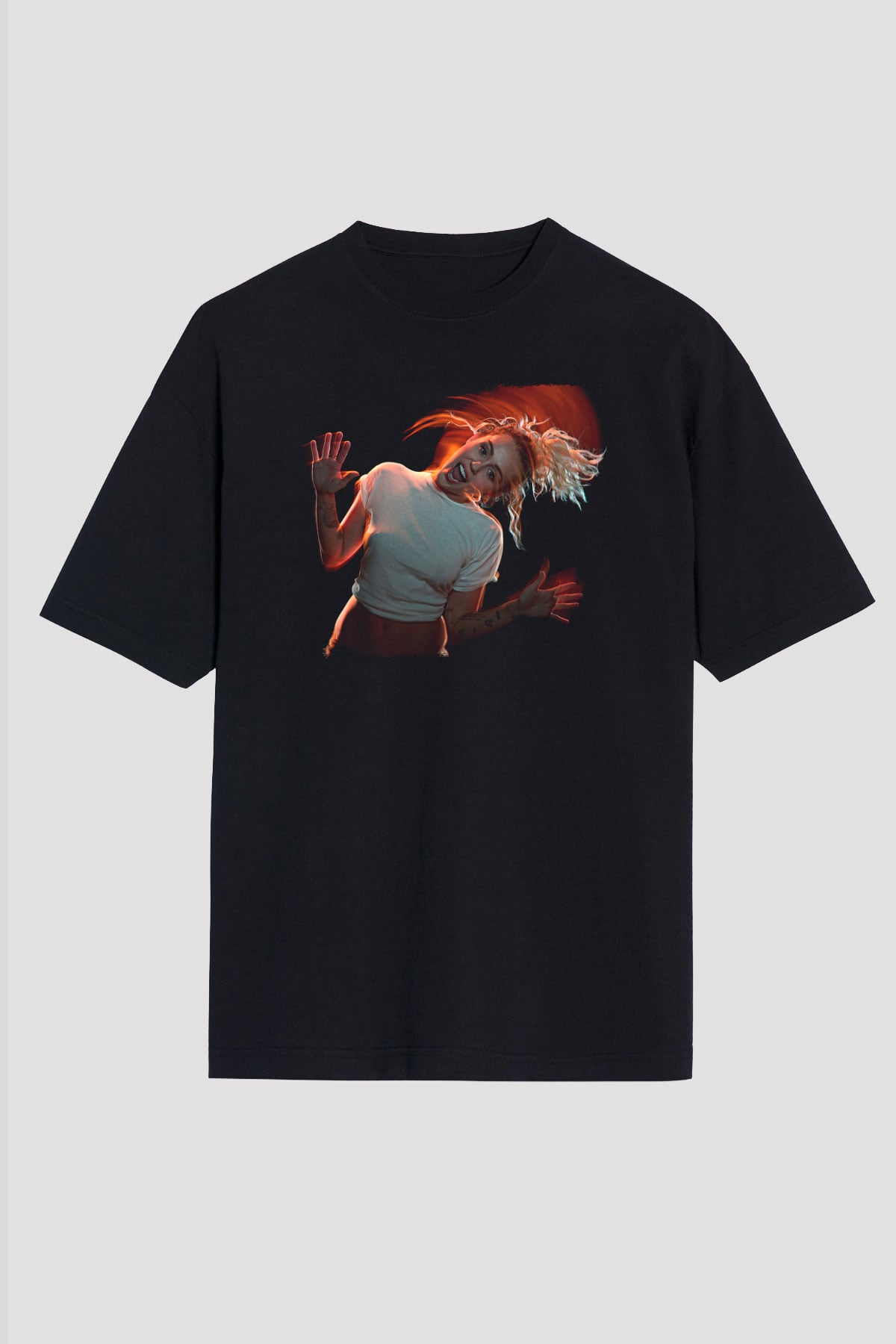Miley Cyrus Baskılı Unisex Siyah Oversize Tişört - Tshirt