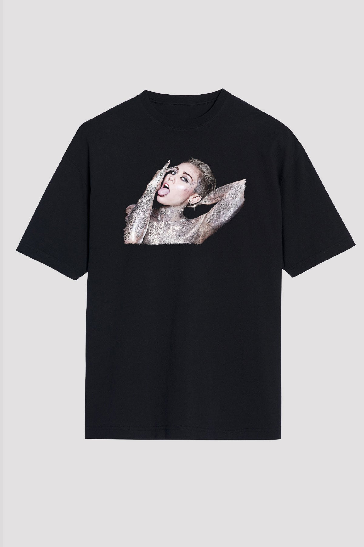 Miley Cyrus Baskılı Unisex Siyah Oversize Tişört - Tshirt