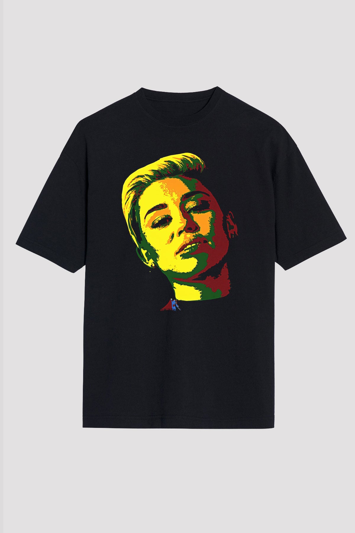 Miley Cyrus Baskılı Unisex Siyah Oversize Tişört - Tshirt