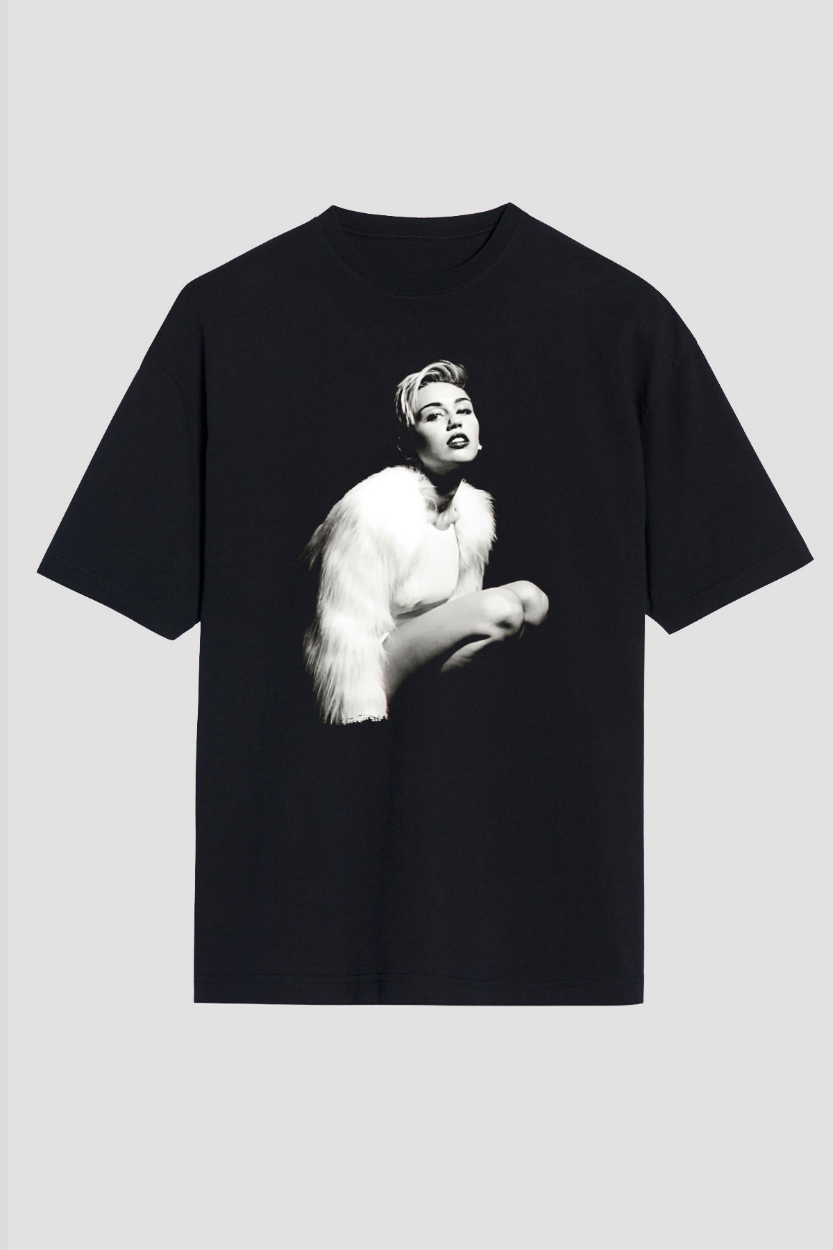 Miley Cyrus Baskılı Unisex Siyah Oversize Tişört - Tshirt