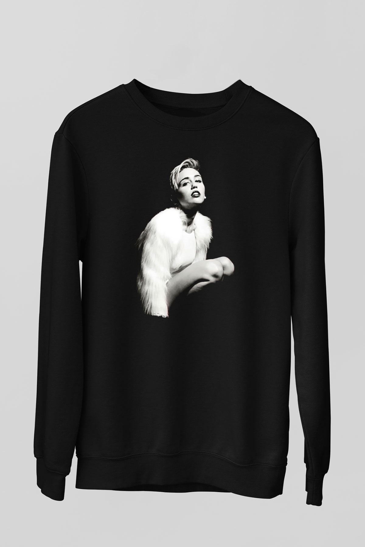 Miley Cyrus Baskılı Unisex Siyah Sweatshirt