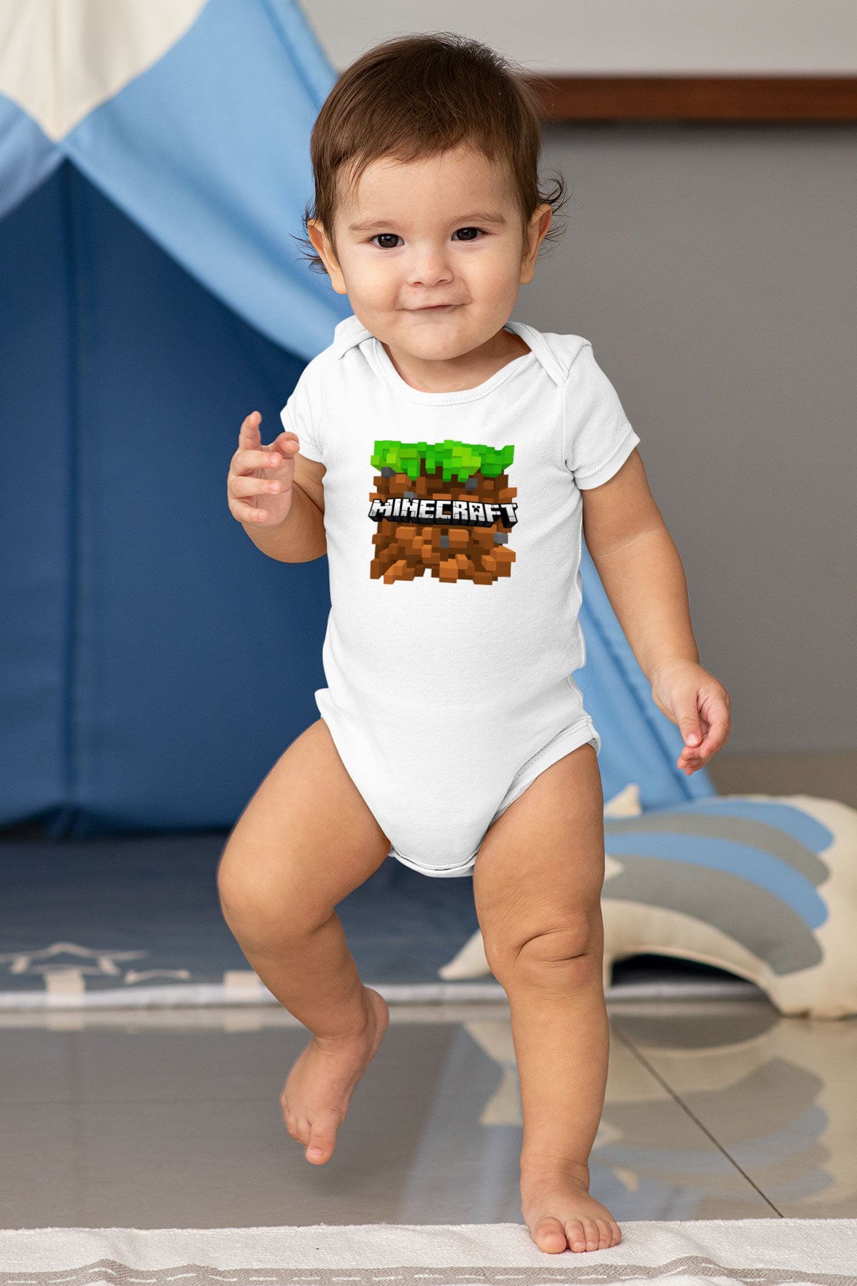 Minecraft Baskılı Beyaz Unisex Bebek Body - Zıbın