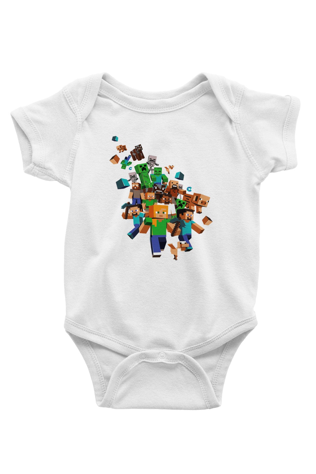 Minecraft Baskılı Beyaz Unisex Bebek Body - Zıbın