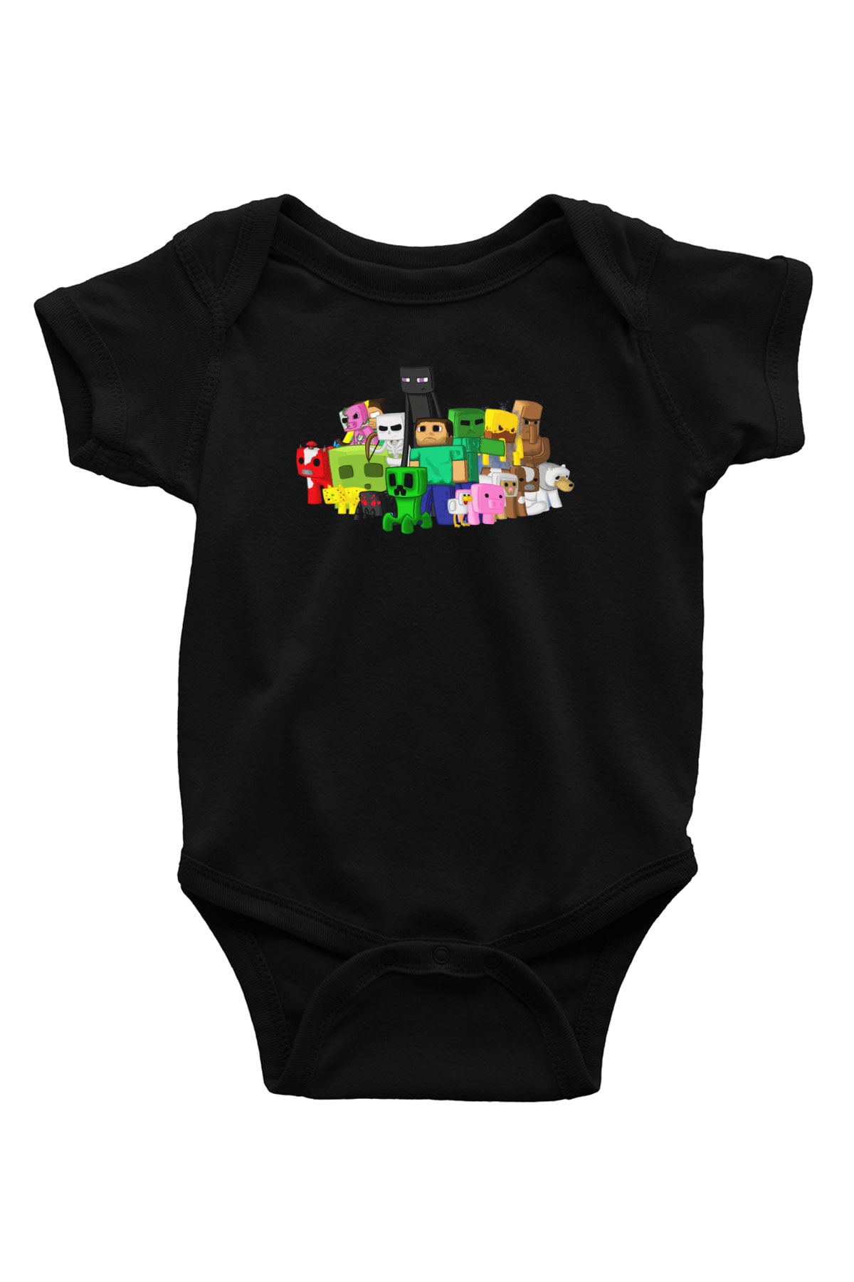 Minecraft Baskılı Siyah Bebek Body - Zıbın