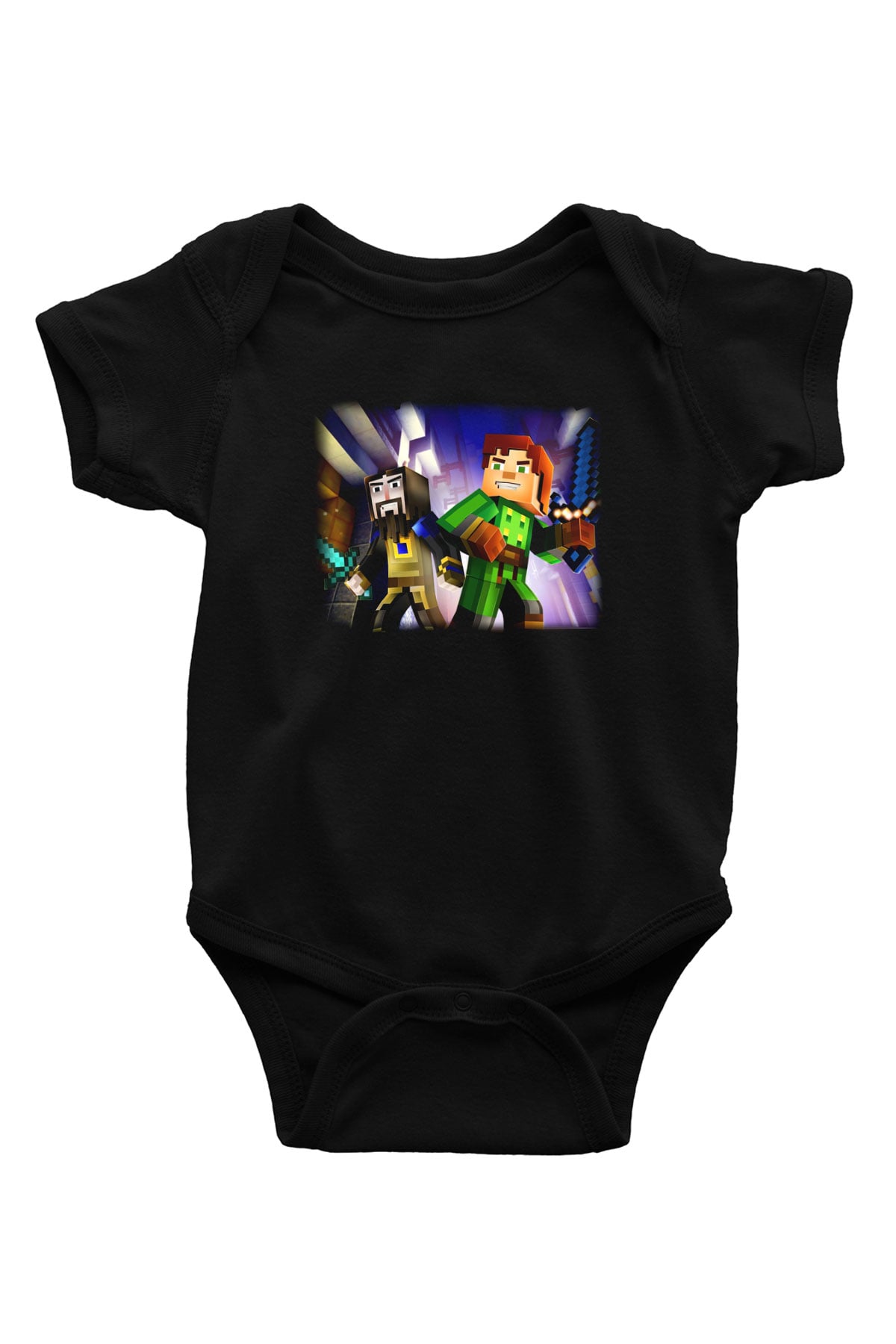 Minecraft Baskılı Siyah Bebek Body - Zıbın