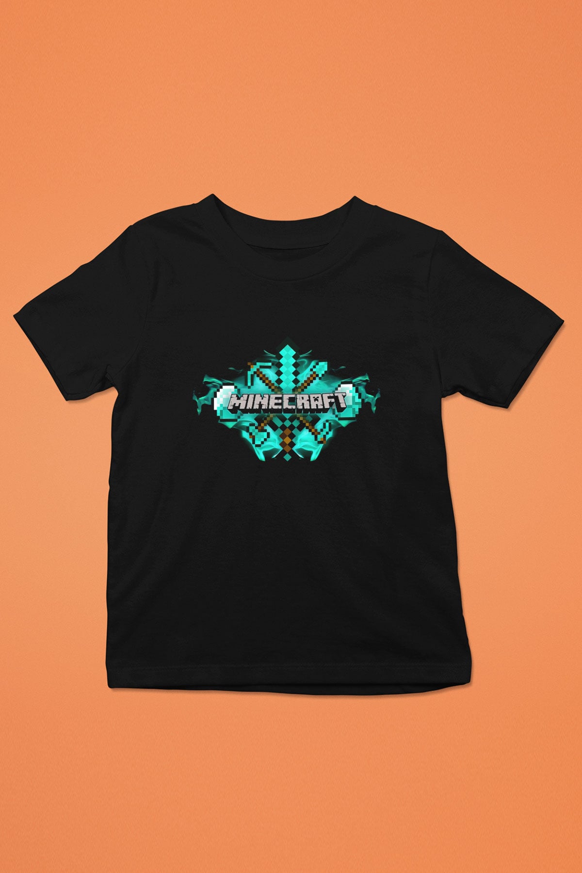 Minecraft Baskılı Siyah Unisex Çocuk Tişört
