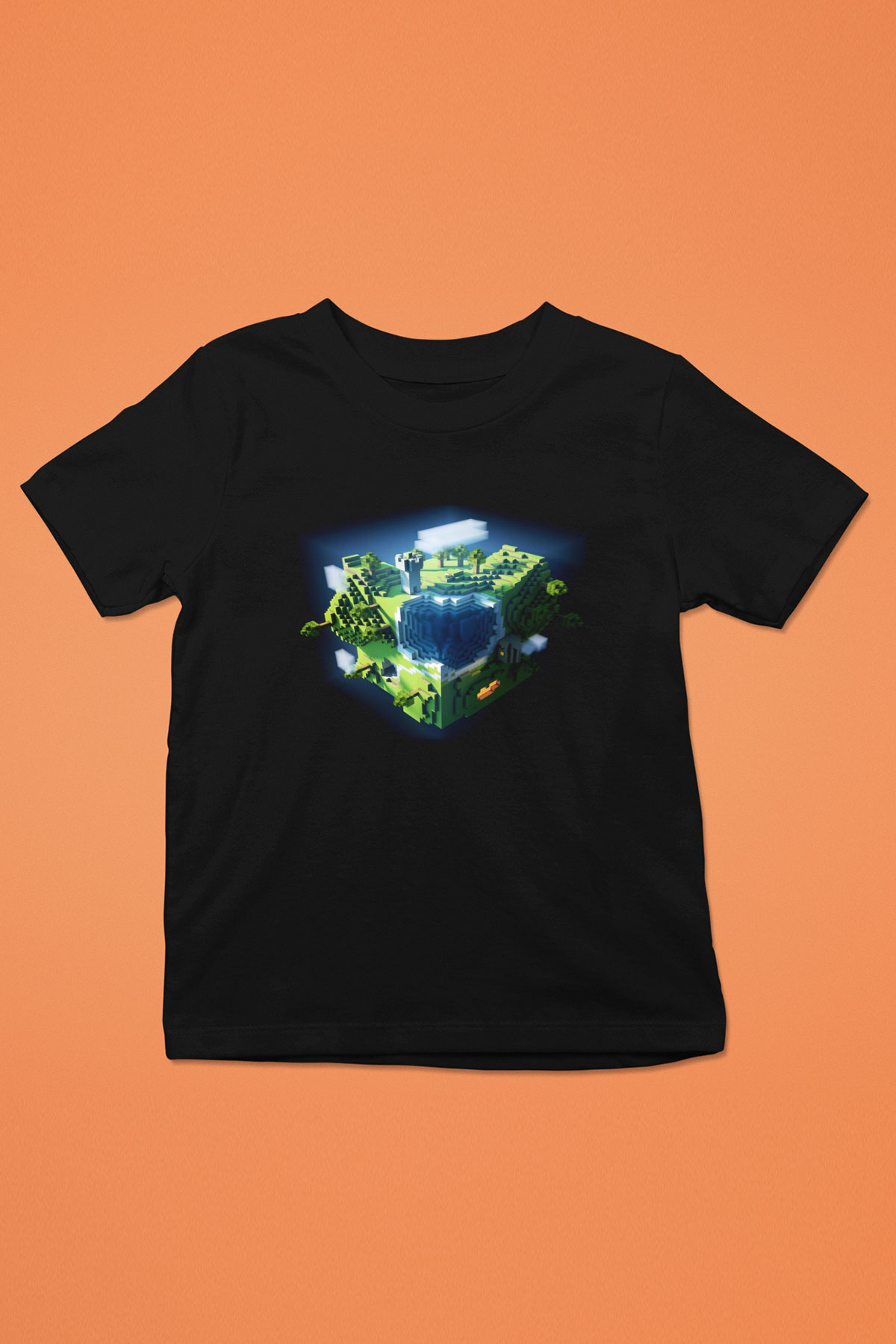 Minecraft Baskılı Siyah Unisex Çocuk Tişört