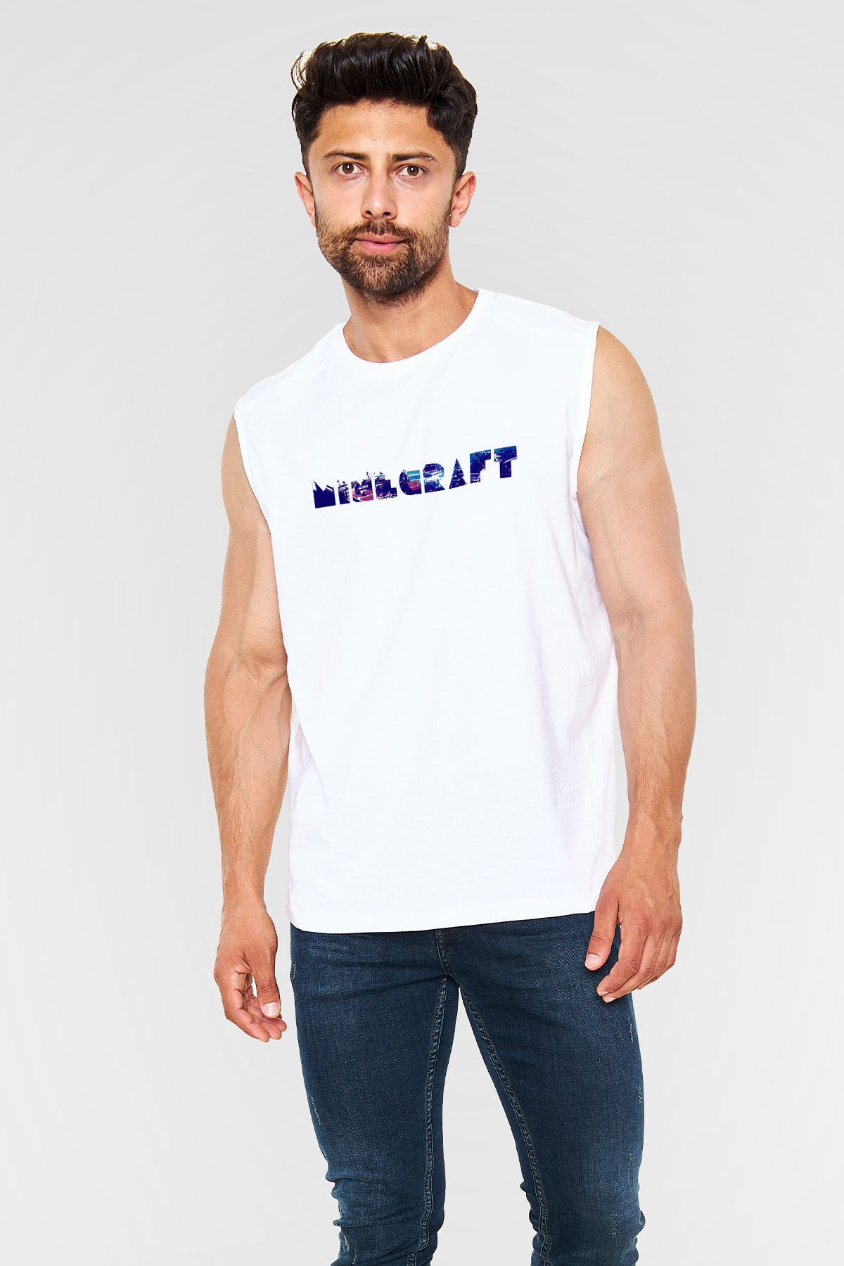 Minecraft Beyaz Unisex  Kolsuz Tişört