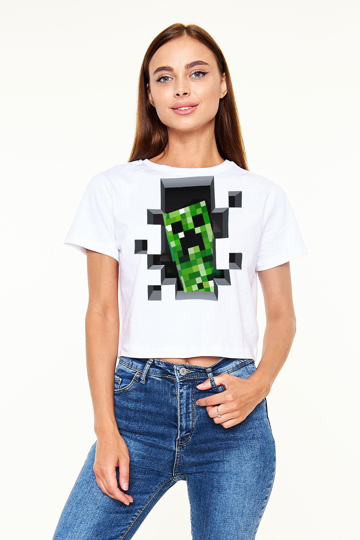 Minecraft Beyaz Unisex Oversize Tişört