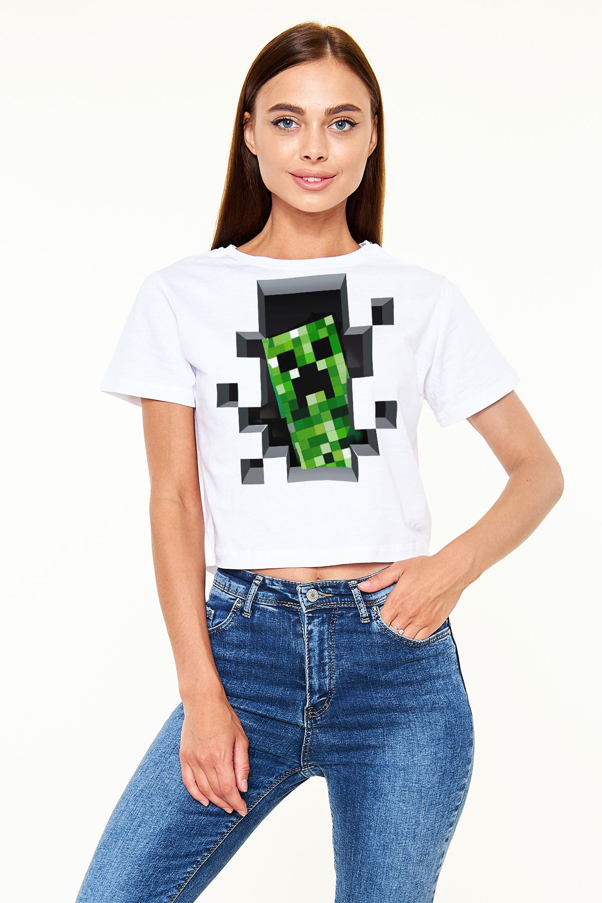 Minecraft Beyaz Unisex Oversize Tişört