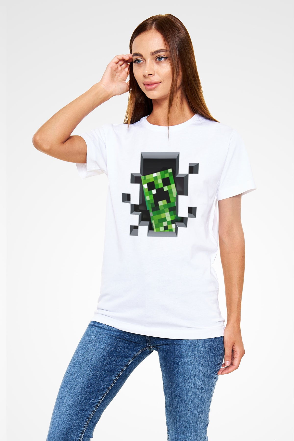 Minecraft Beyaz Unisex Tişört
