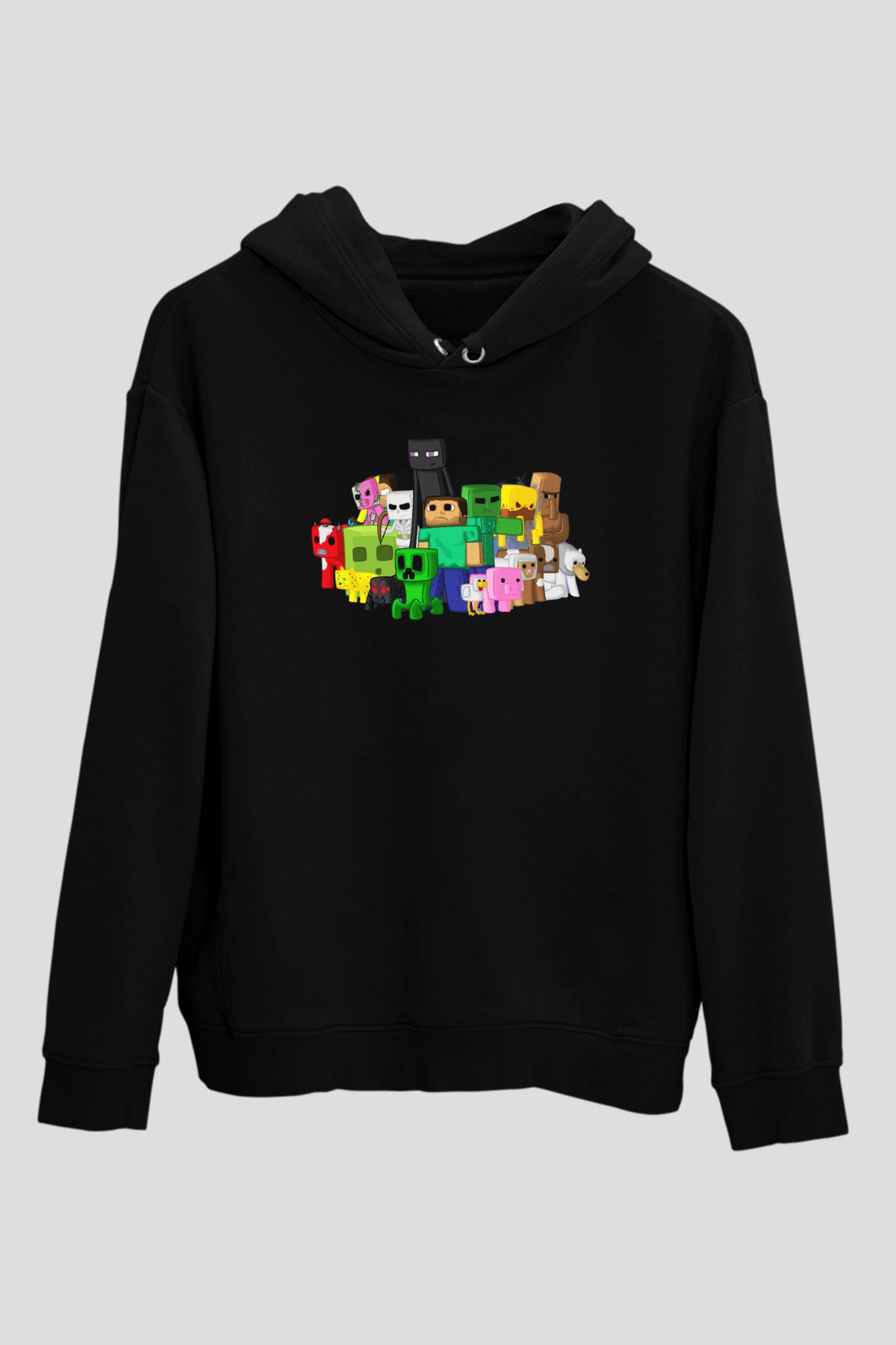 Minecraft Siyah Unisex Kapüşonlu Sweatshirt