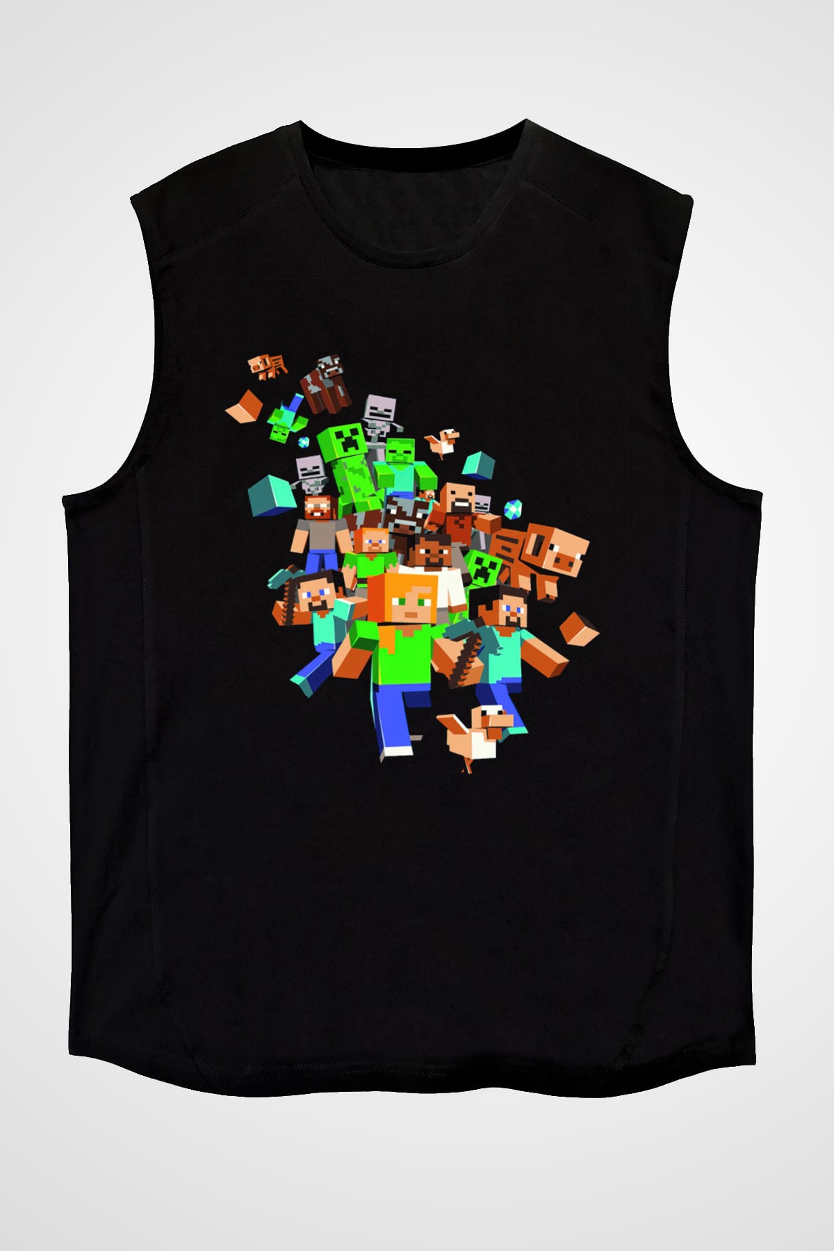 Minecraft Siyah Unisex Kolsuz Tişört