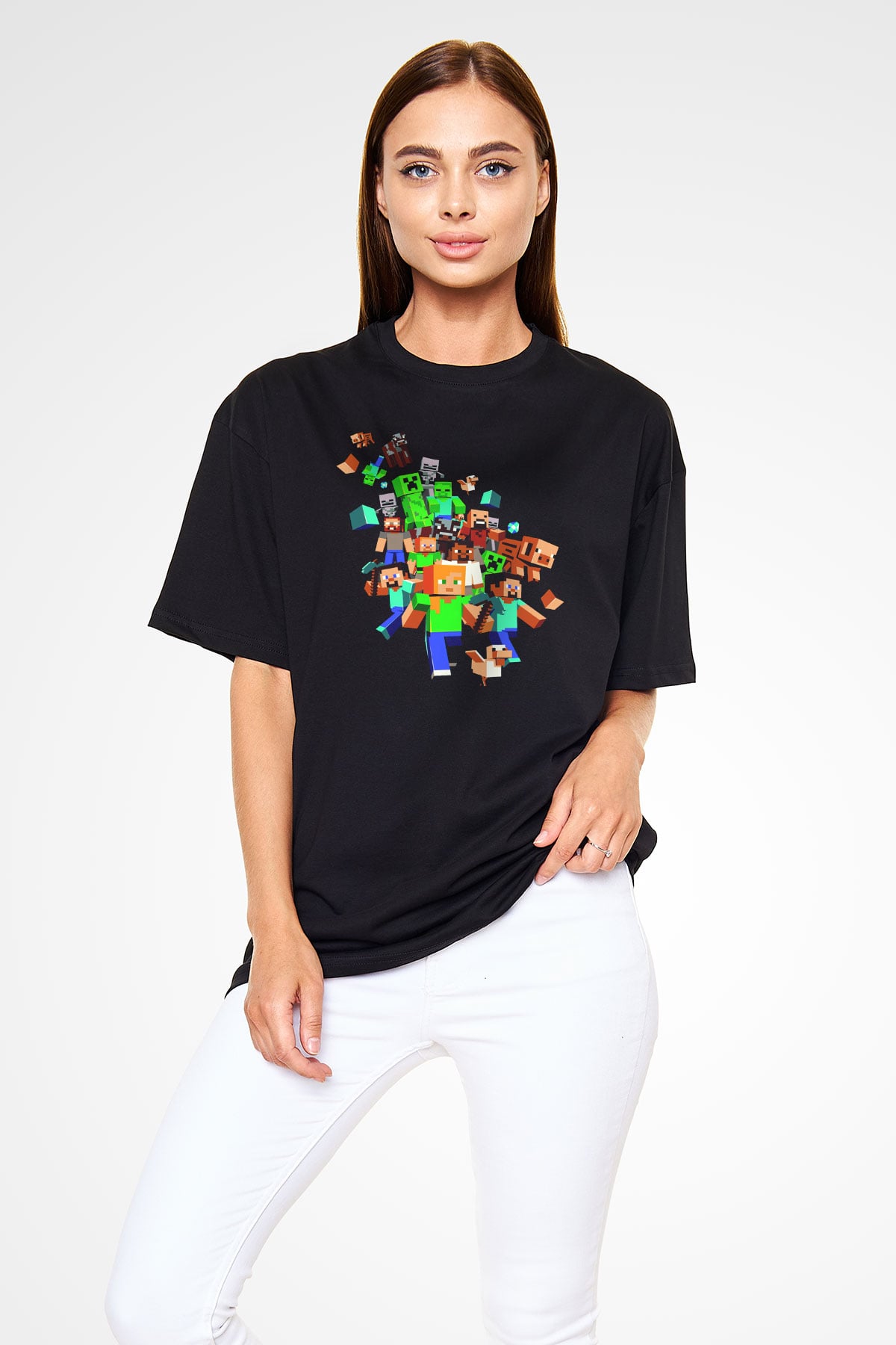 Minecraft Siyah Unisex Oversize Tişört T-Shirt