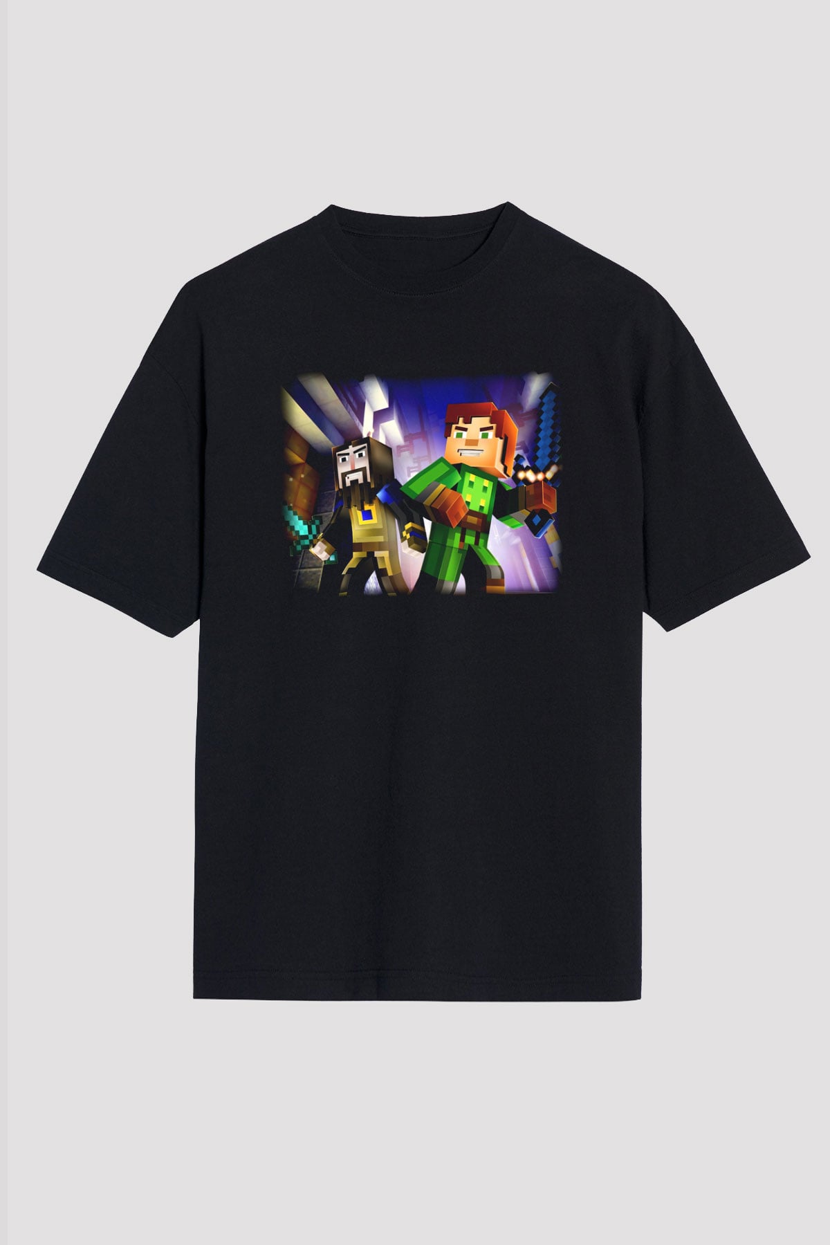 Minecraft Siyah Unisex Oversize Tişört T-Shirt