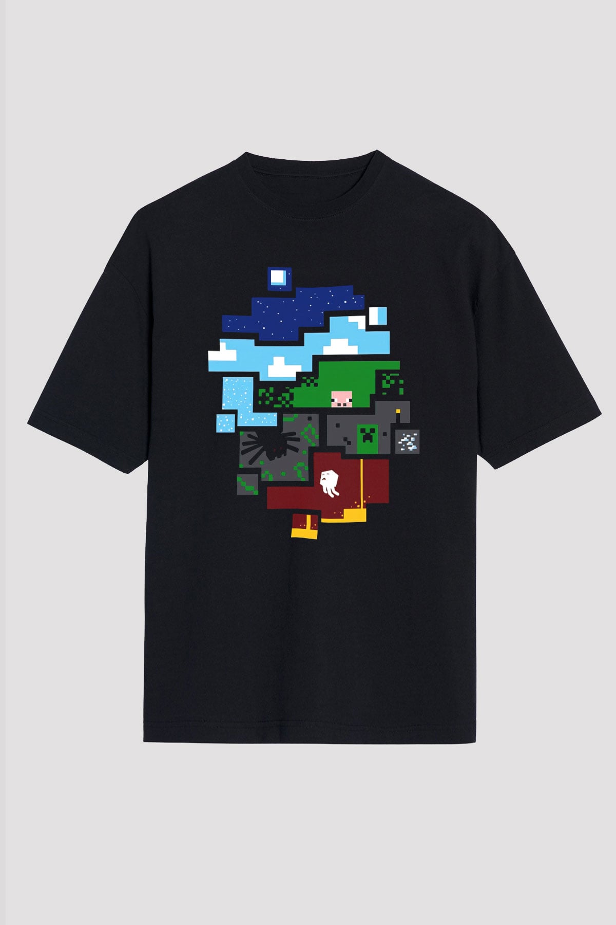 Minecraft Siyah Unisex Oversize Tişört T-Shirt