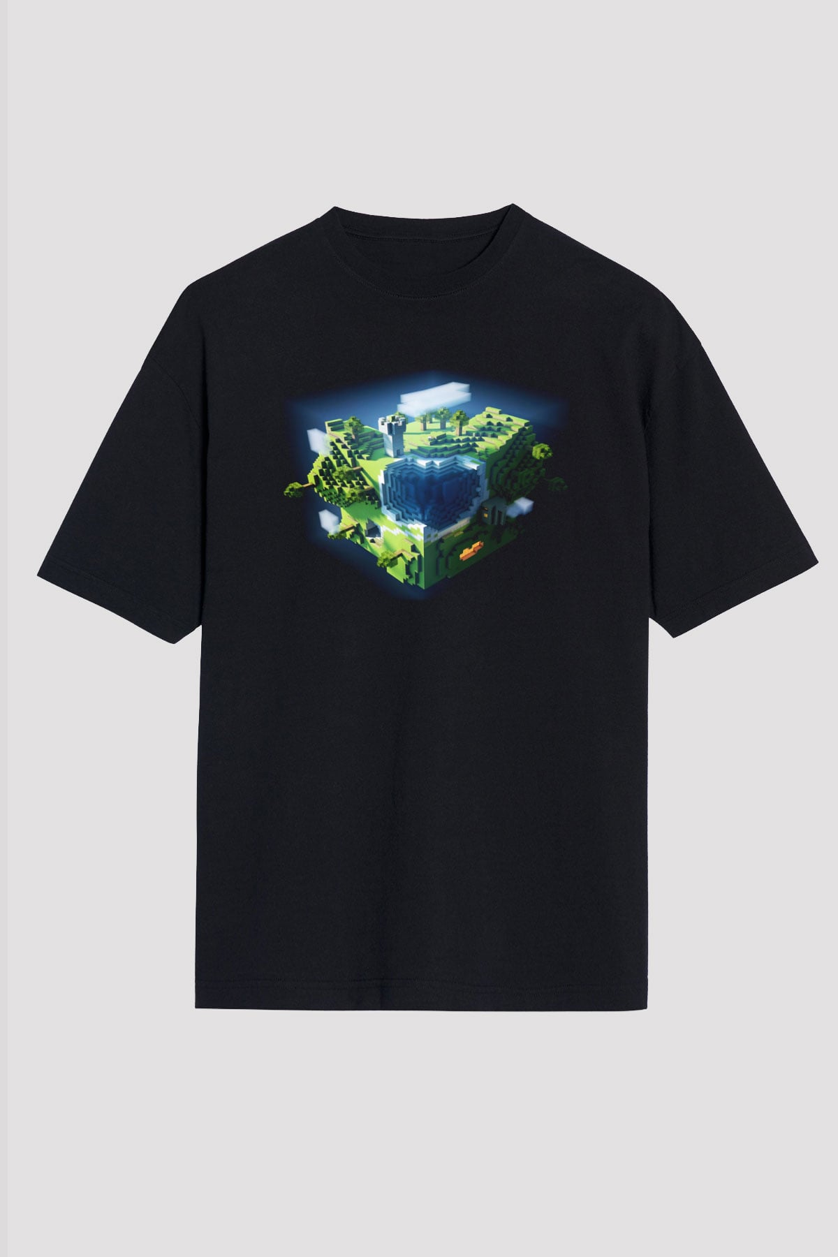 Minecraft Siyah Unisex Oversize Tişört T-Shirt