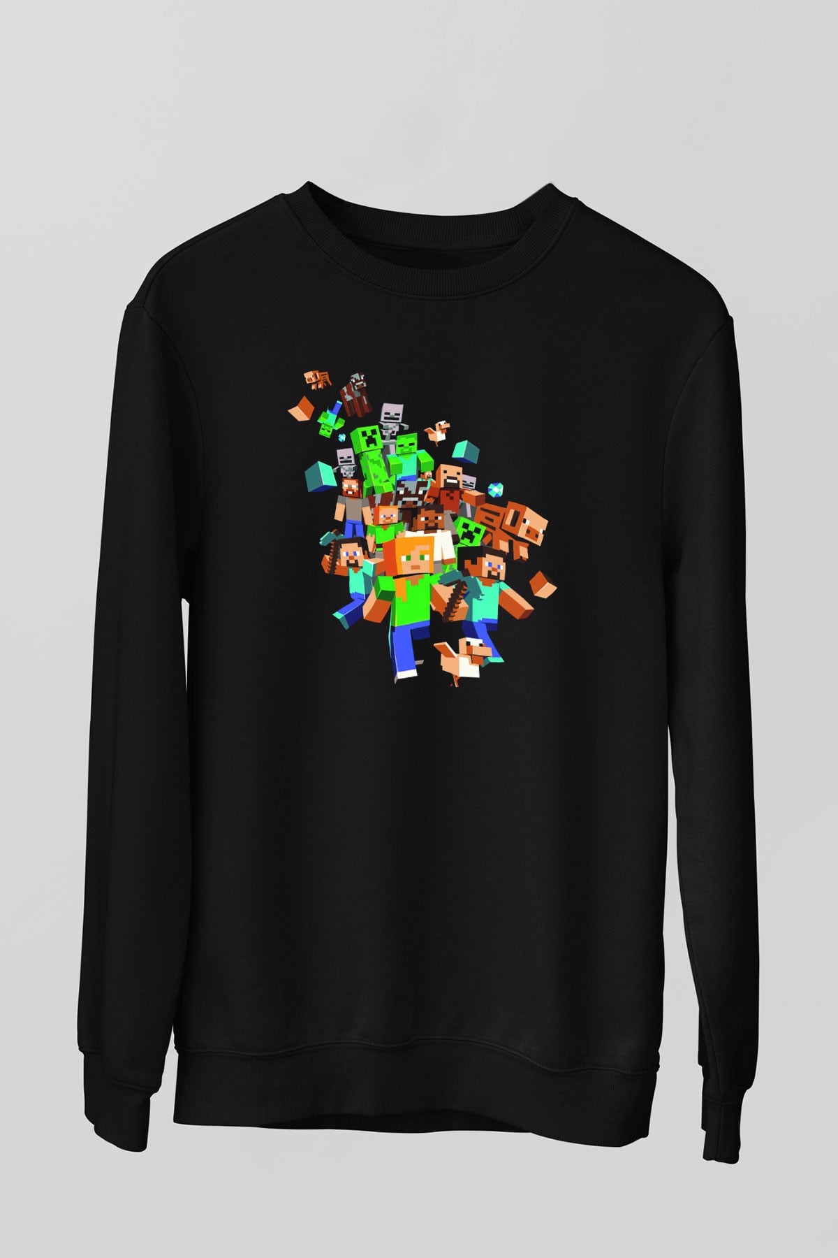 Minecraft Siyah Unisex Sweatshirt