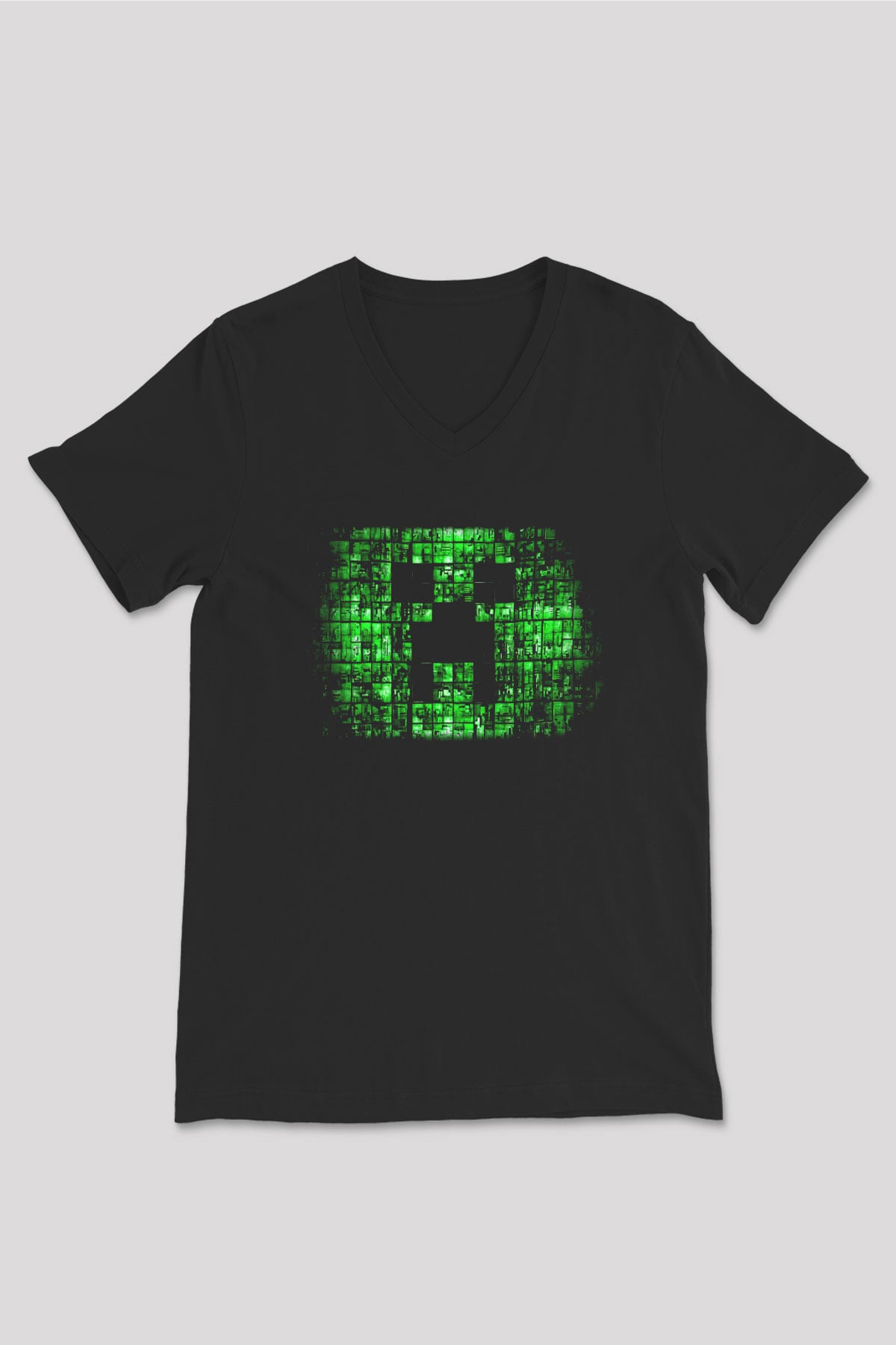 Minecraft Siyah Unisex V Yaka Tişört