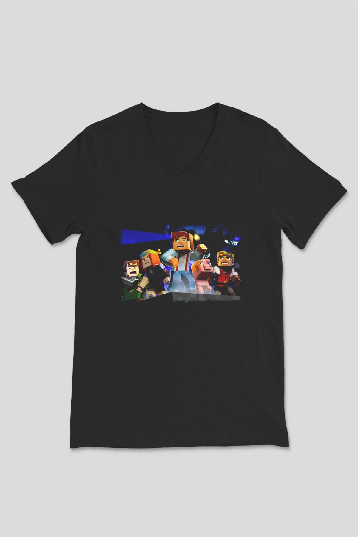 Minecraft Siyah Unisex V Yaka Tişört T-Shirt