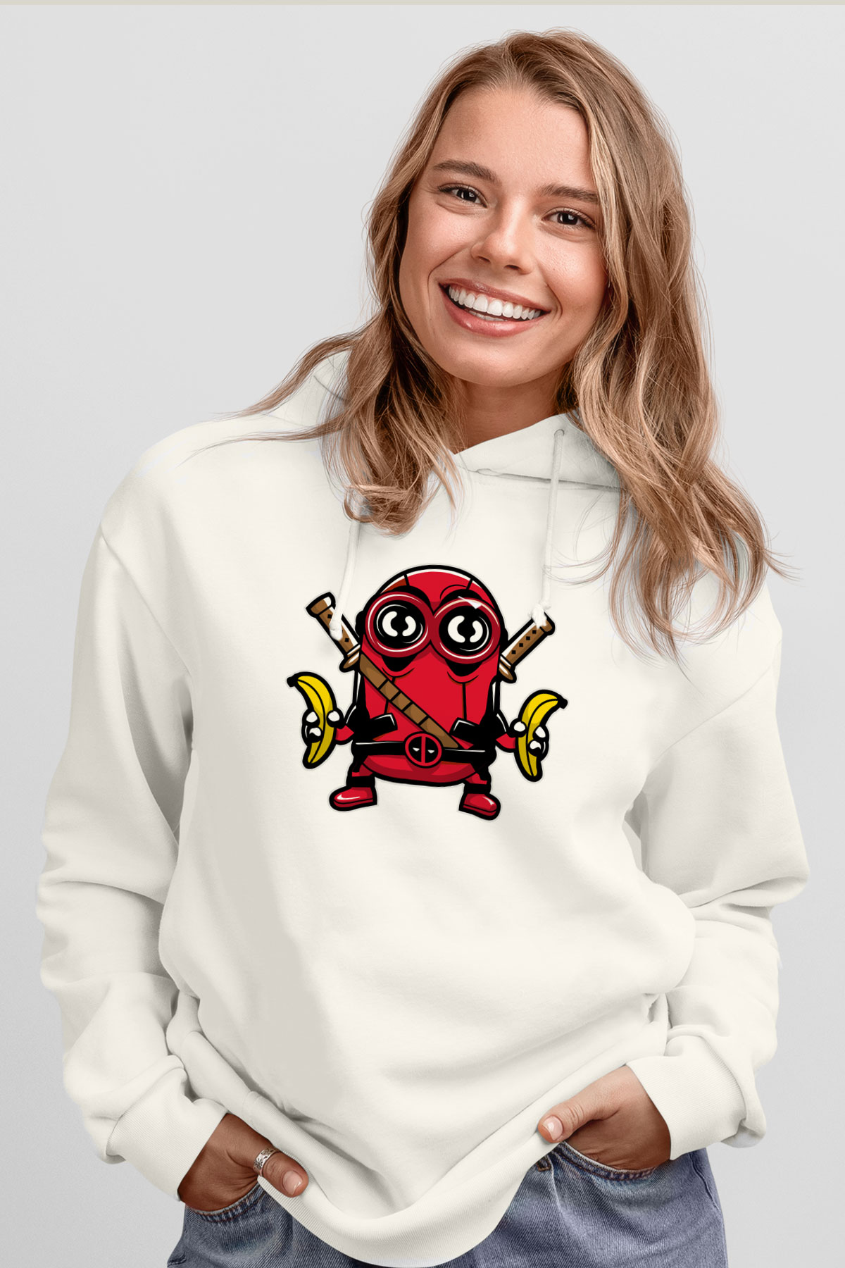 Minionpool Baskılı Beyaz Unisex Hoodie