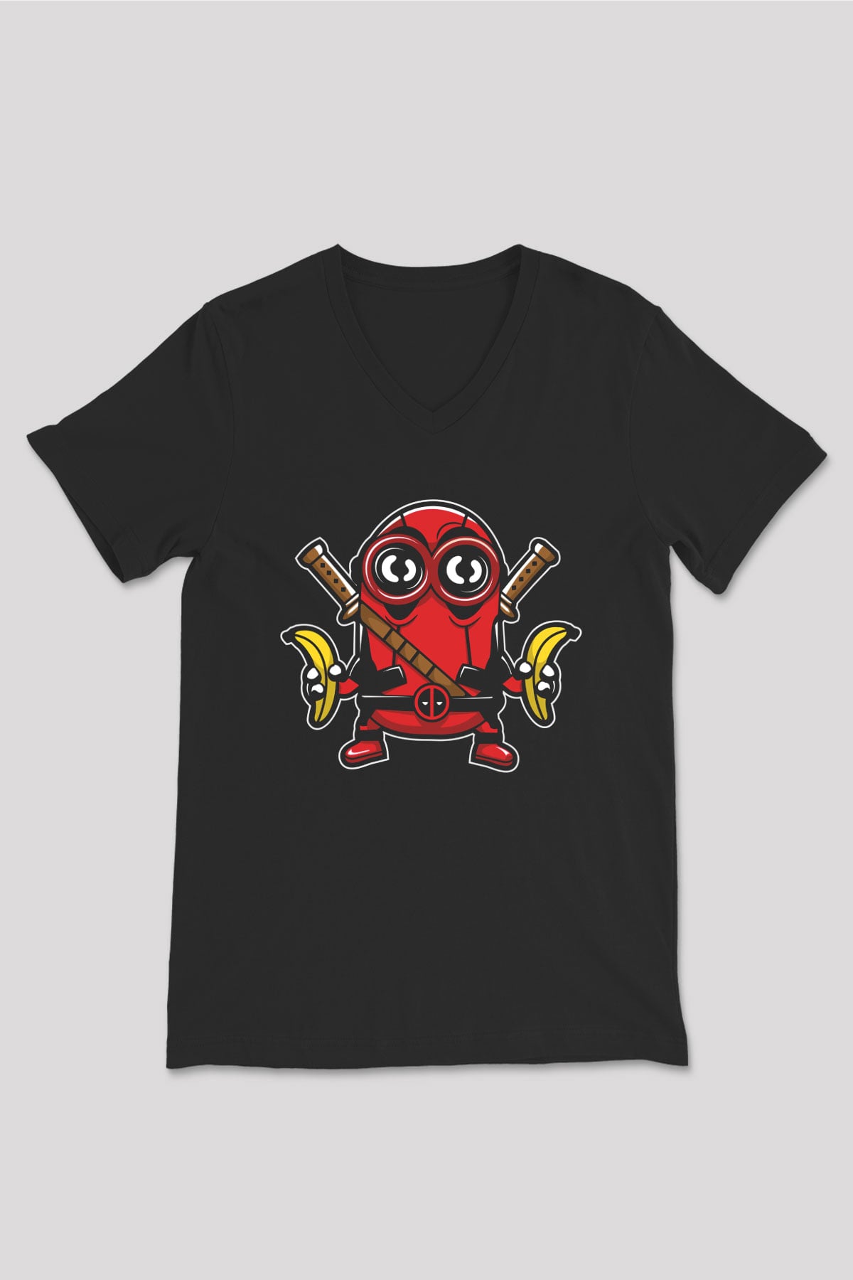 Minionpool Baskılı Siyah Unisex V Yaka Tişört