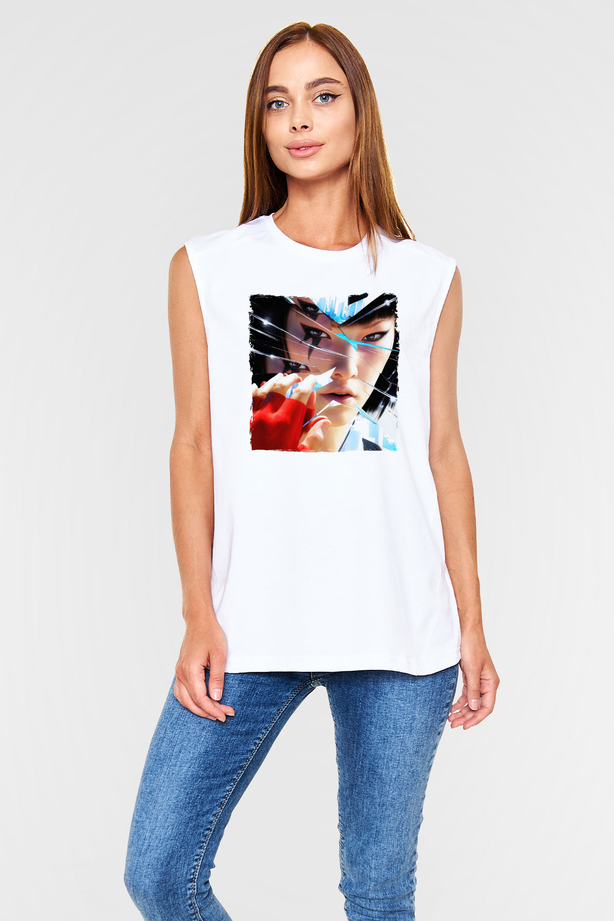 Mirror's Edge Beyaz Unisex Kolsuz Tişört