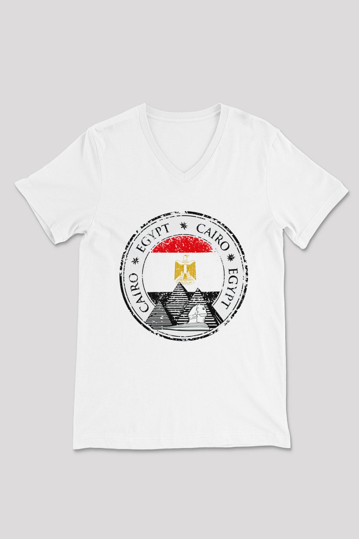 Mısır Beyaz Unisex V Yaka Tişört T-Shirt