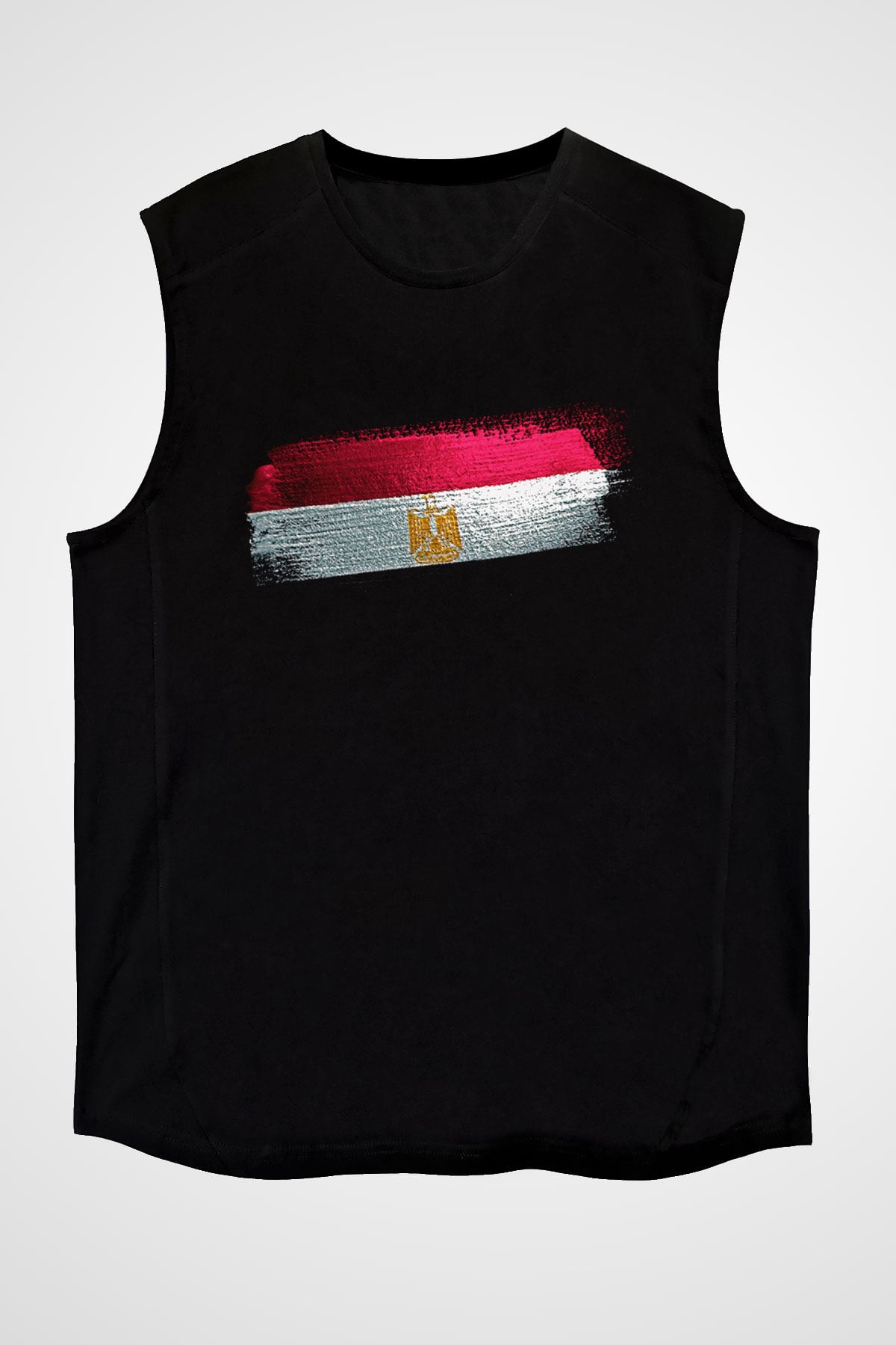 Mısır - Egypt Bayrağı Baskılı Unisex Siyah Kolsuz Tişört