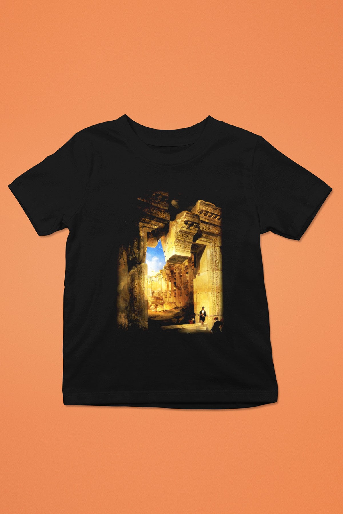 Mısır Harabeleri Baskılı Siyah Unisex Çocuk Tişört