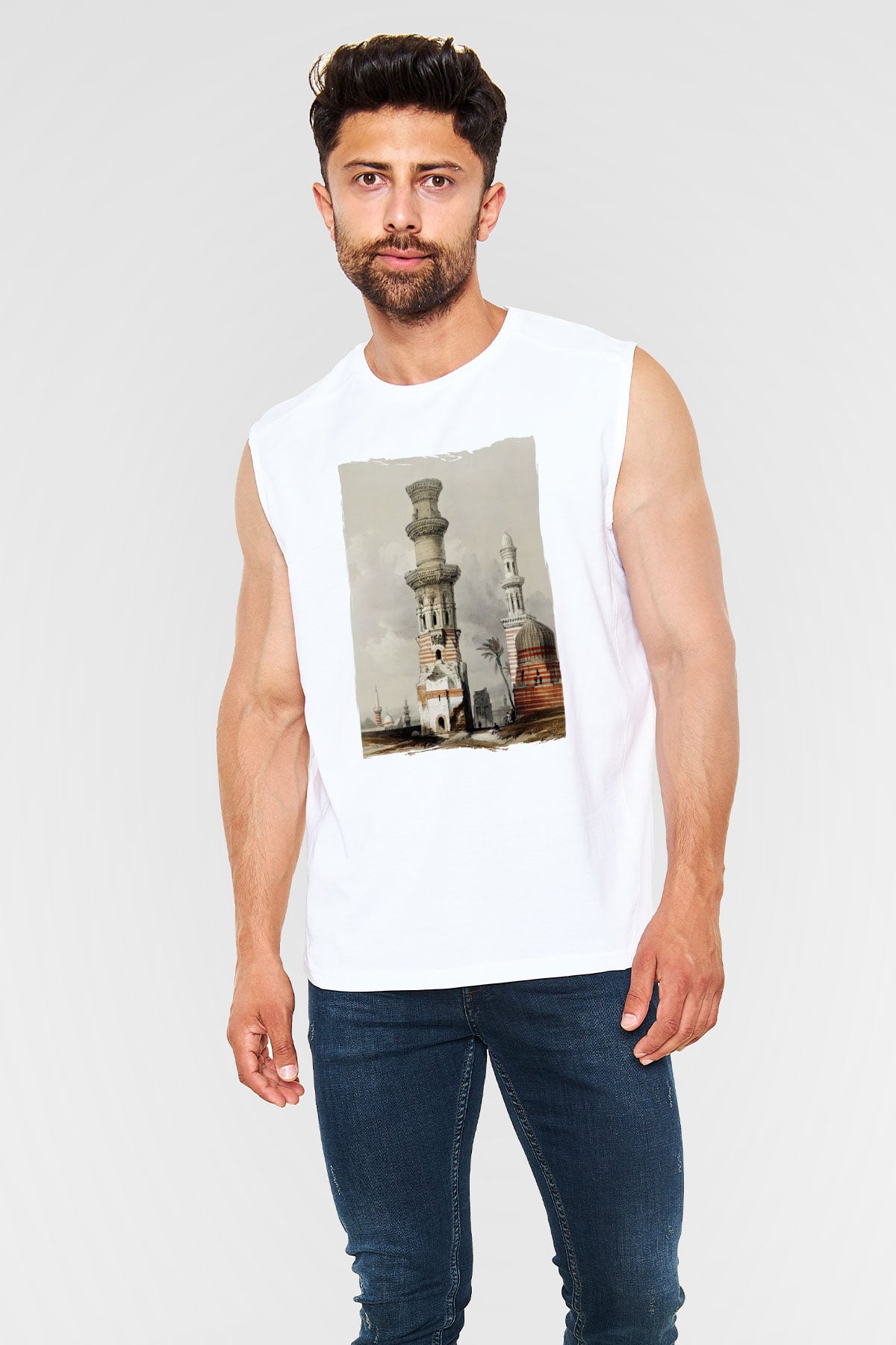 Mısır Harabeleri Beyaz Unisex Kolsuz Tişört