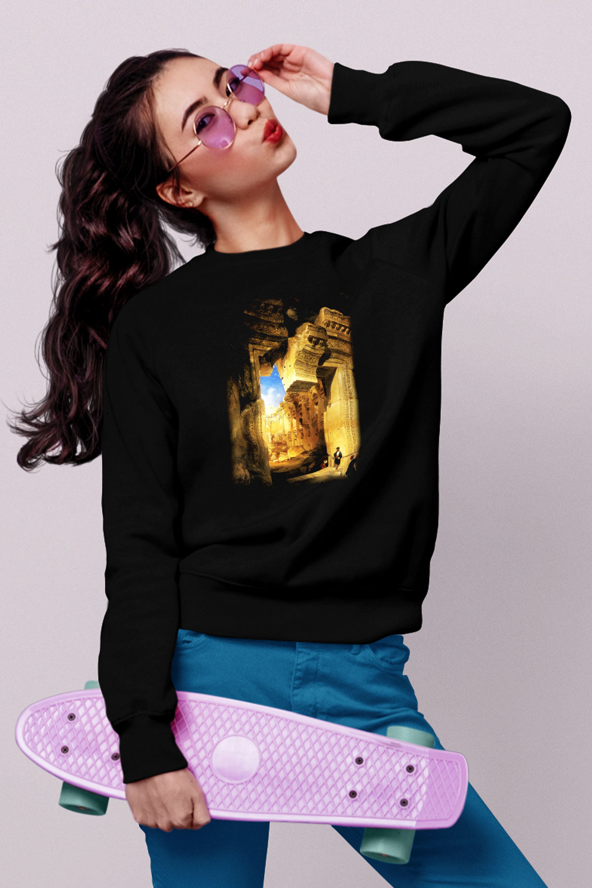 Mısır Harabeleri Siyah Unisex Sweatshirt