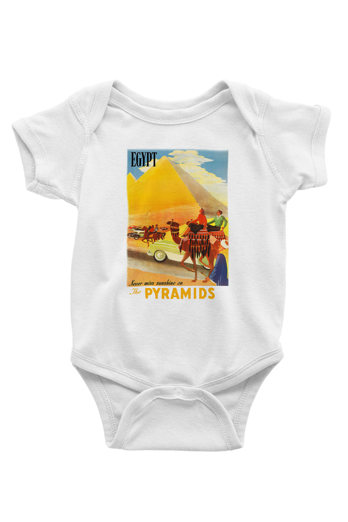 Mısır Piramitleri Baskılı Beyaz Unisex Bebek Body - Zıbın
