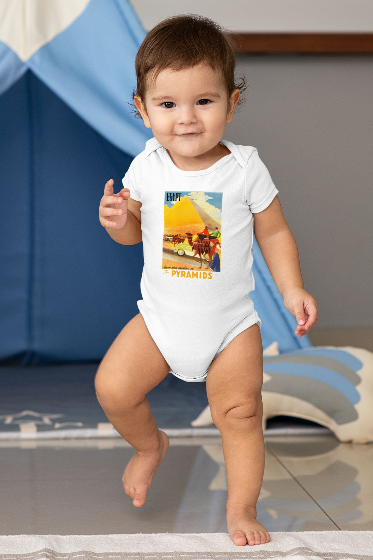 Mısır Piramitleri Baskılı Beyaz Unisex Bebek Body - Zıbın