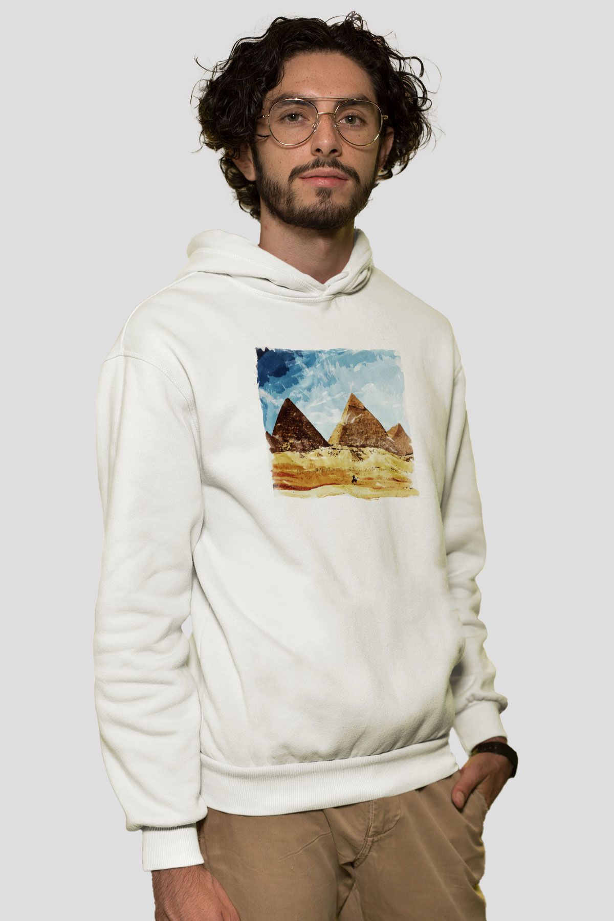 Mısır Piramitleri Beyaz Unisex Hoodie