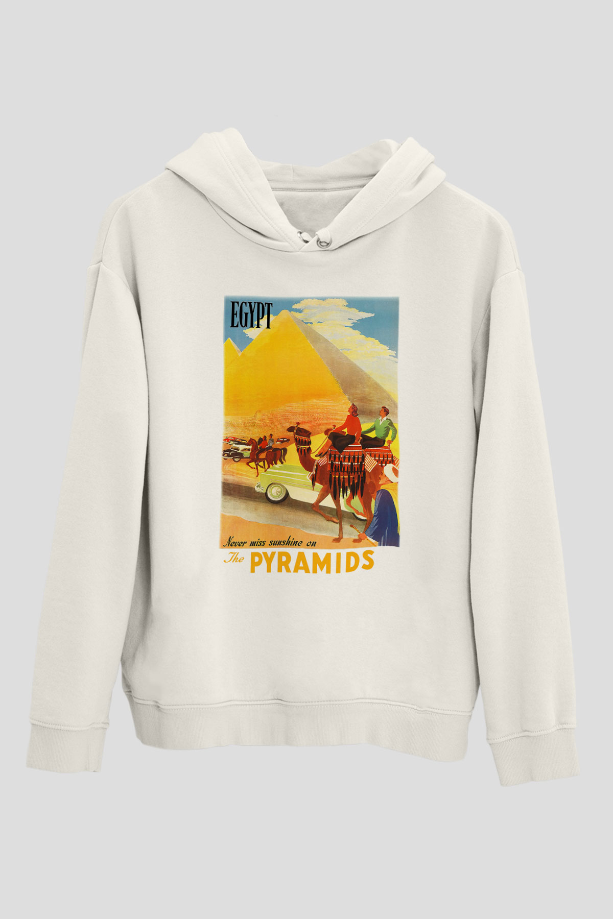 Mısır Piramitleri Beyaz Unisex Kapşonlu Sweatshirt